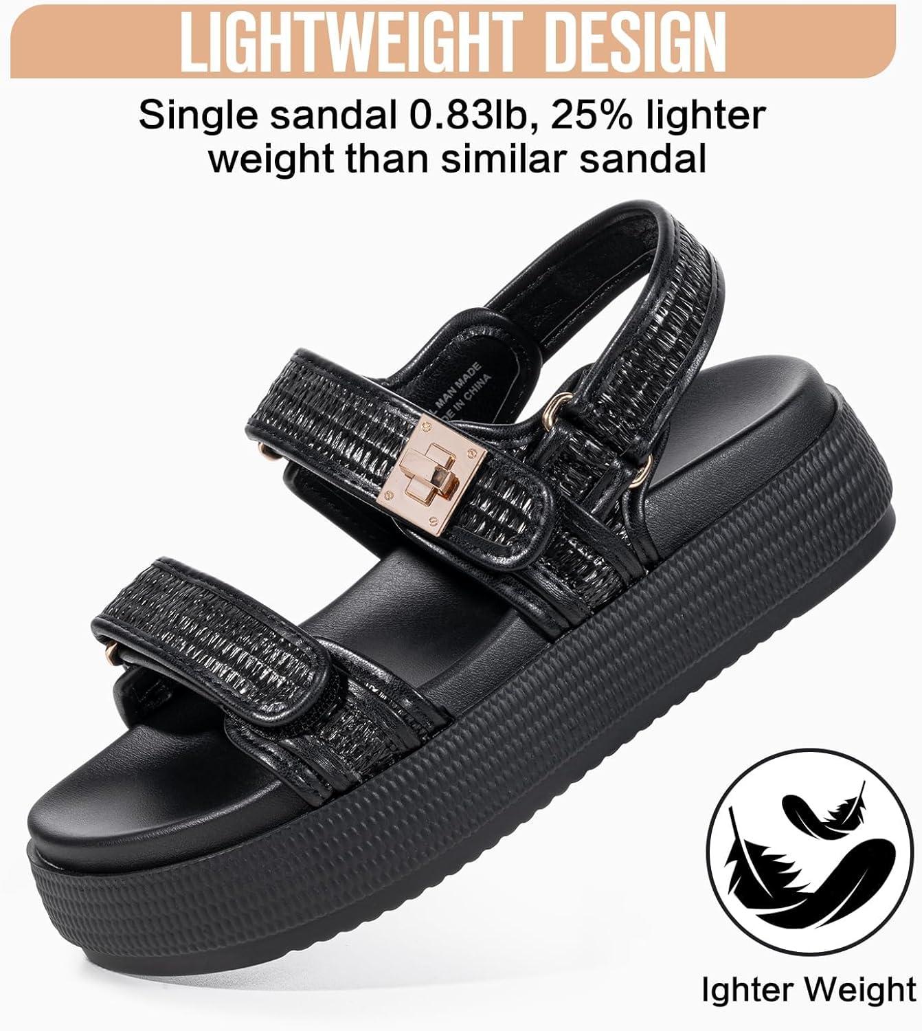 imageFITORY Women Platform Sandals Comfortable Open Toe Beach Shoes with Adjustable Buckle Straps for Summer Size 611Black
