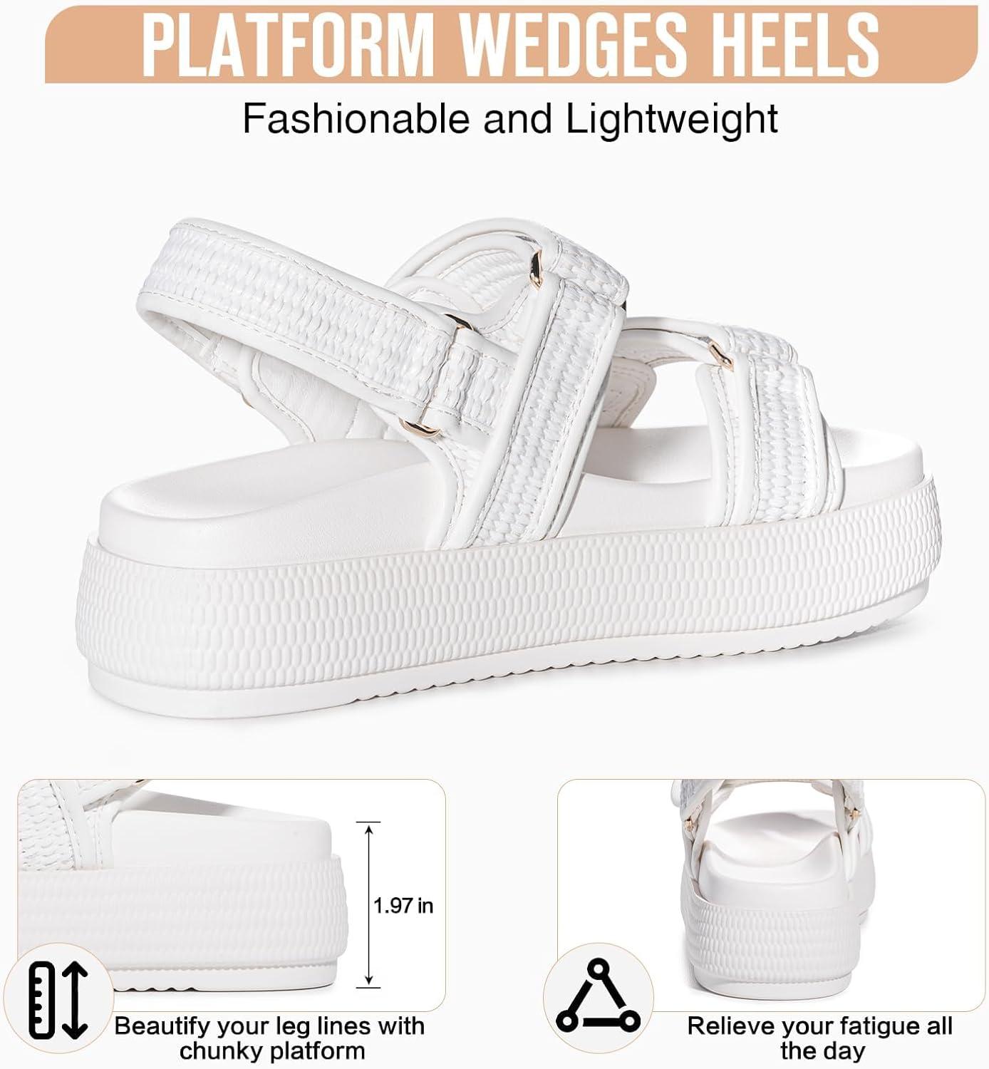 imageFITORY Women Platform Sandals Comfortable Open Toe Beach Shoes with Adjustable Buckle Straps for Summer Size 611White