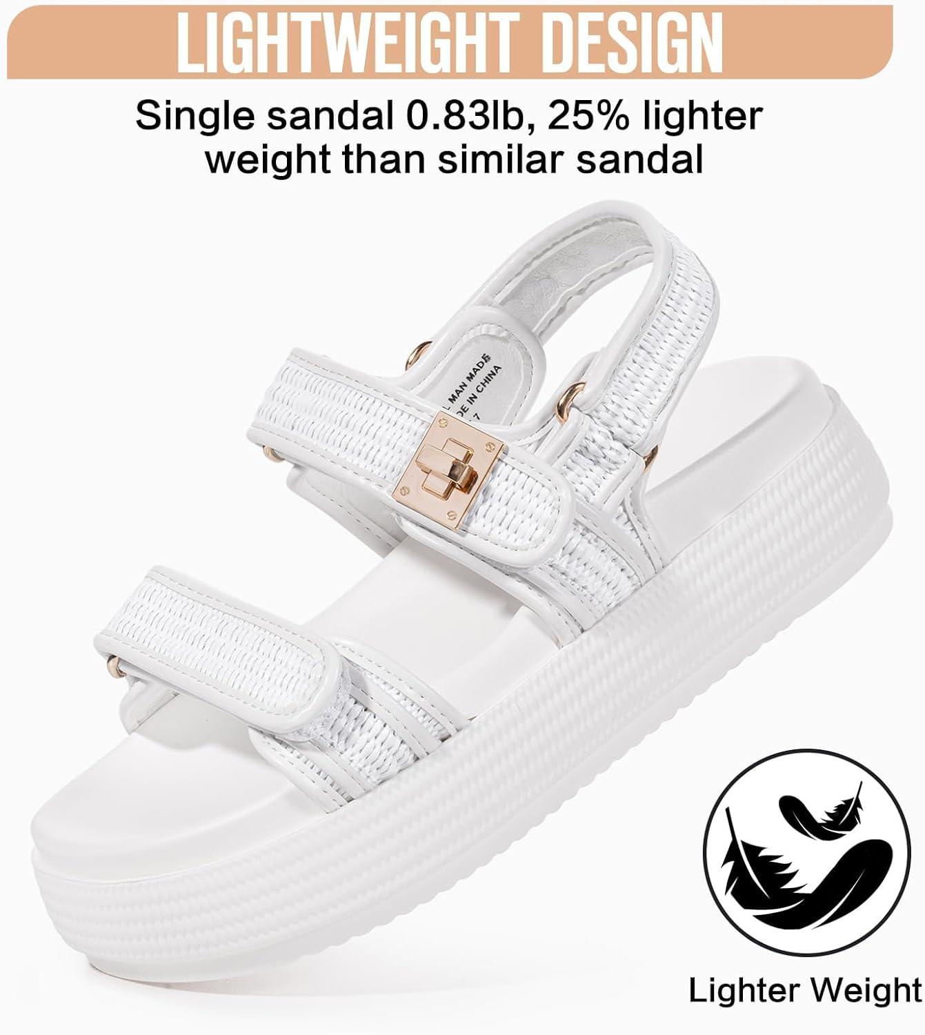 imageFITORY Women Platform Sandals Comfortable Open Toe Beach Shoes with Adjustable Buckle Straps for Summer Size 611White
