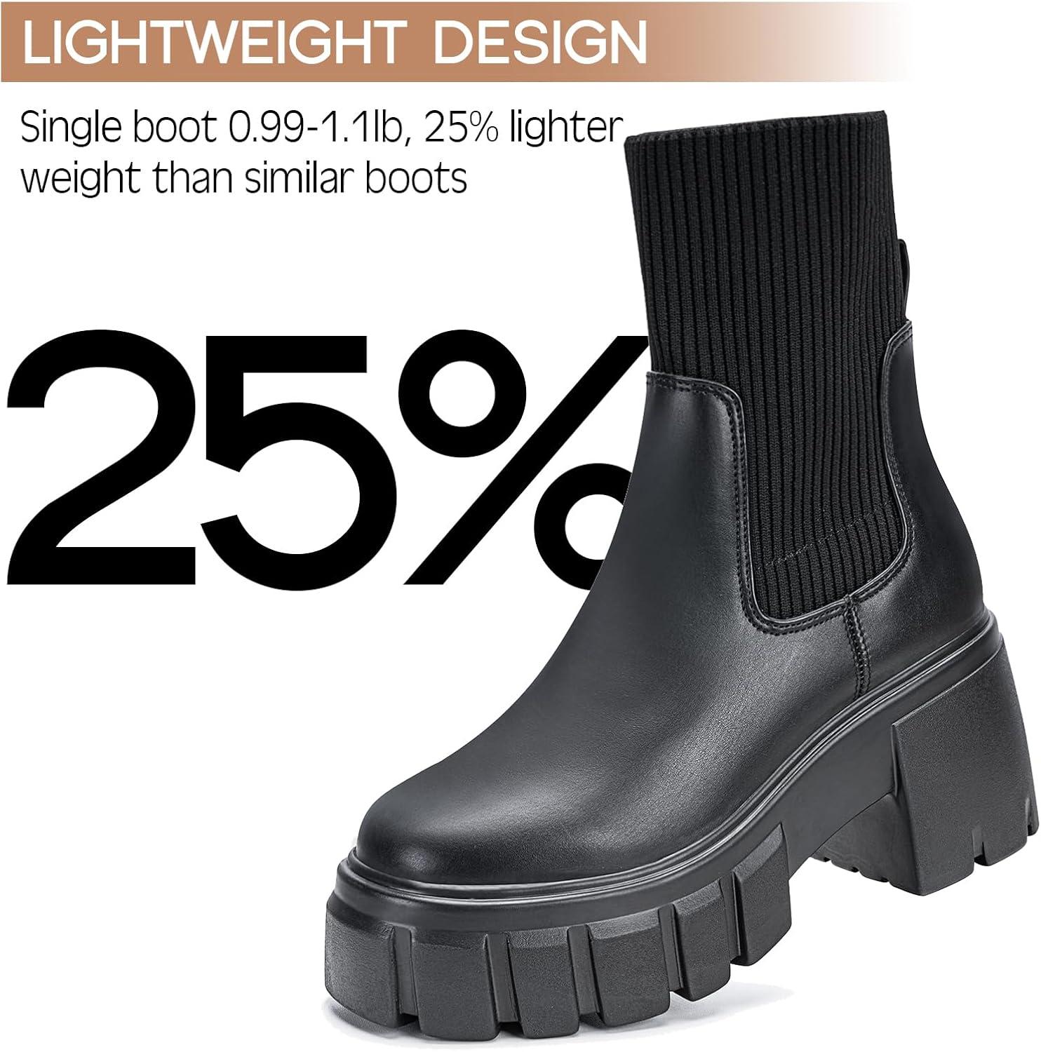 imageFITORY Womens Chelsea Boots Elastic Ankle Booties with Chunky Mid Heel and Lug Sole Comfy Trendy Slip on Shoes for Fall and Winter Size 611Heighteningblack