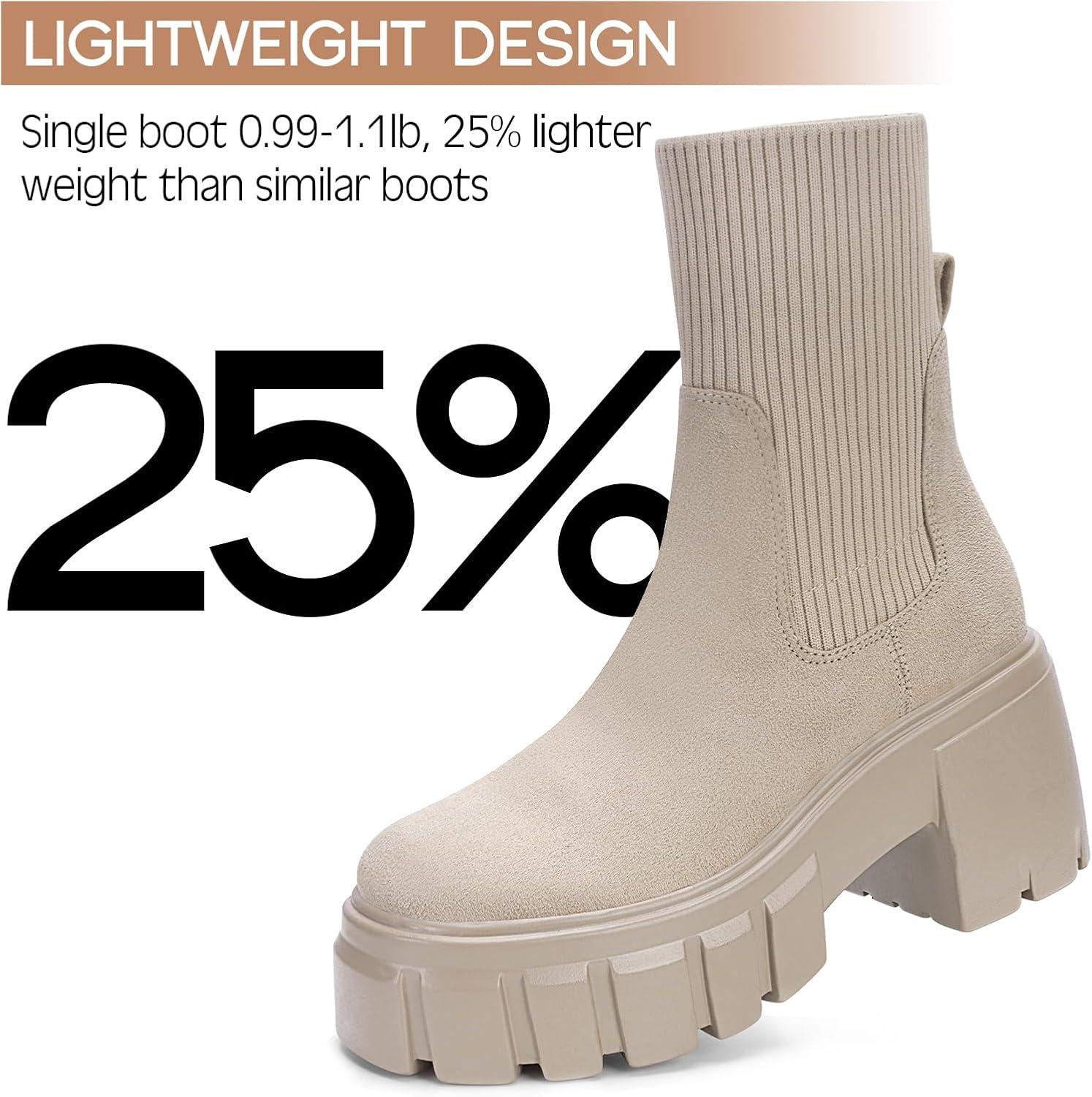 imageFITORY Womens Chelsea Boots Elastic Ankle Booties with Chunky Mid Heel and Lug Sole Comfy Trendy Slip on Shoes for Fall and Winter Size 611Heighteningtan