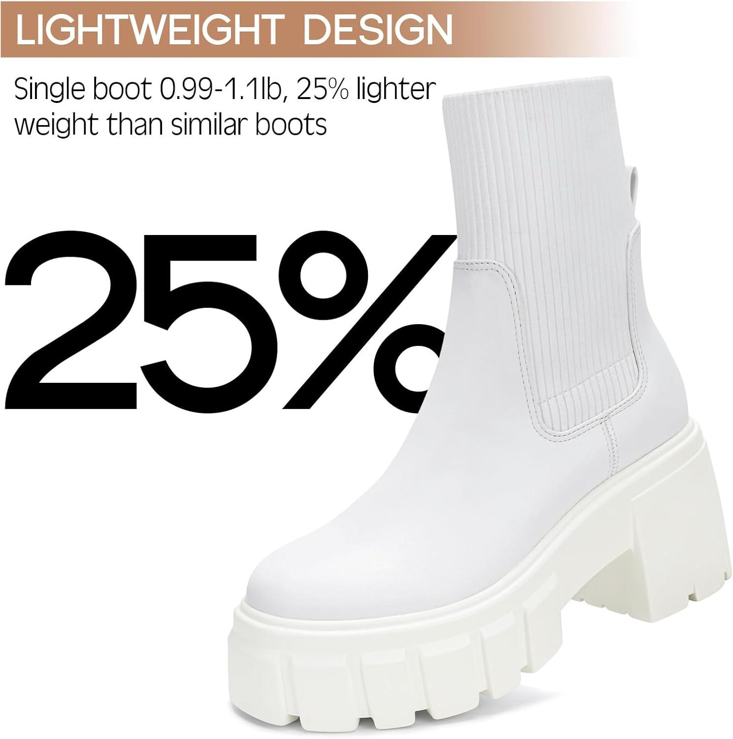 imageFITORY Womens Chelsea Boots Elastic Ankle Booties with Chunky Mid Heel and Lug Sole Comfy Trendy Slip on Shoes for Fall and Winter Size 611Heighteningwhite
