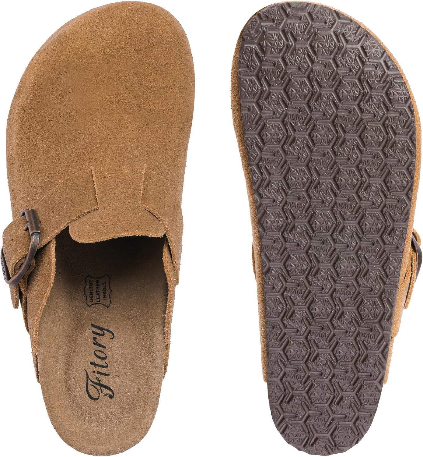 imageFITORY Womens Clogs Slipon Potato Shoes Leather Mules with Suede Cork Footbed Size 611Brown