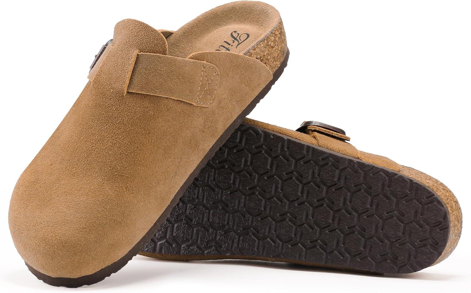 imageFITORY Womens Clogs Slipon Potato Shoes Leather Mules with Suede Cork Footbed Size 611Brown