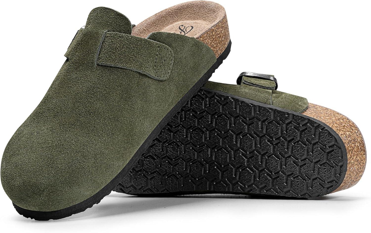imageFITORY Womens Clogs Slipon Potato Shoes Leather Mules with Suede Cork Footbed Size 611Green