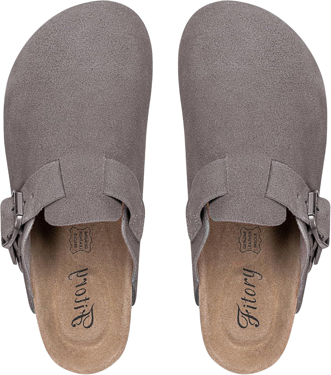 imageFITORY Womens Clogs Slipon Potato Shoes Leather Mules with Suede Cork Footbed Size 611Grey