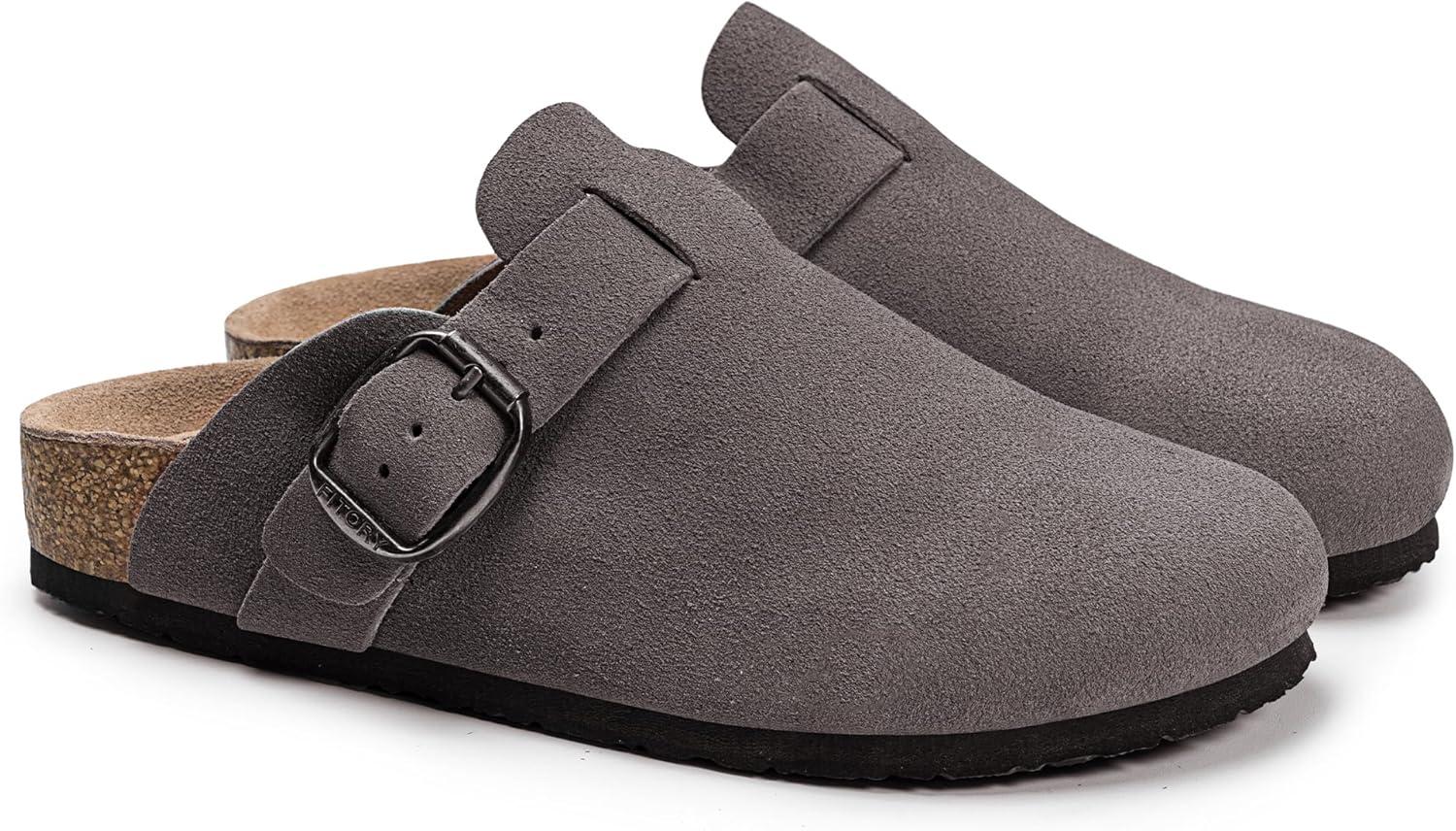 imageFITORY Womens Clogs Slipon Potato Shoes Leather Mules with Suede Cork Footbed Size 611Grey