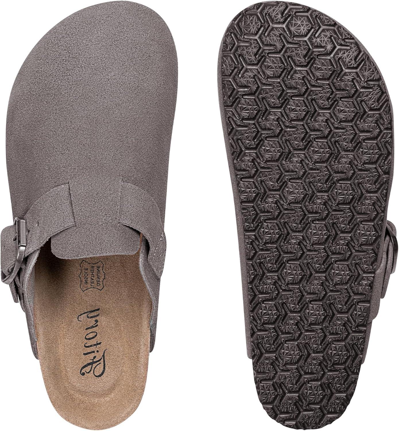 imageFITORY Womens Clogs Slipon Potato Shoes Leather Mules with Suede Cork Footbed Size 611Grey