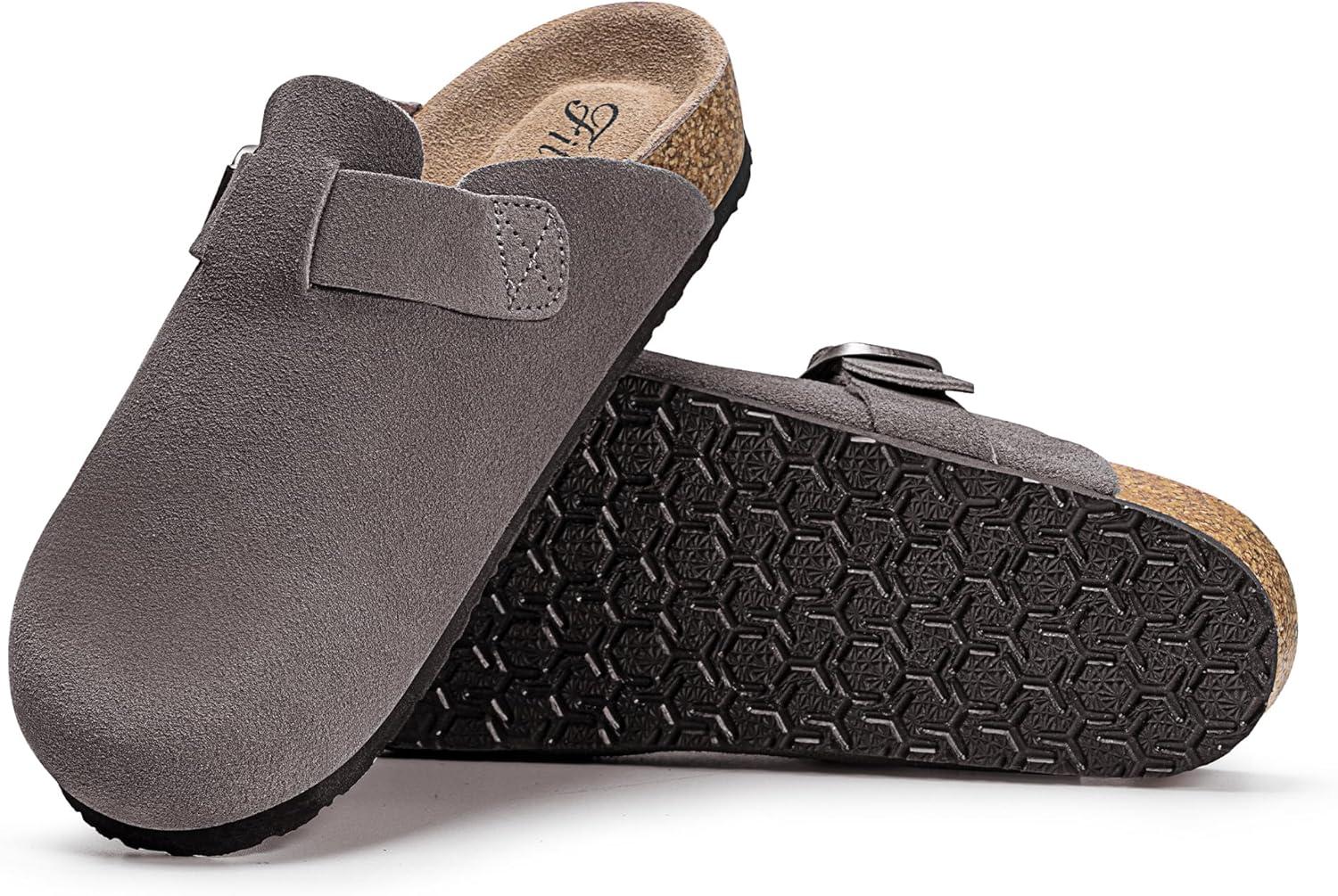 imageFITORY Womens Clogs Slipon Potato Shoes Leather Mules with Suede Cork Footbed Size 611Grey