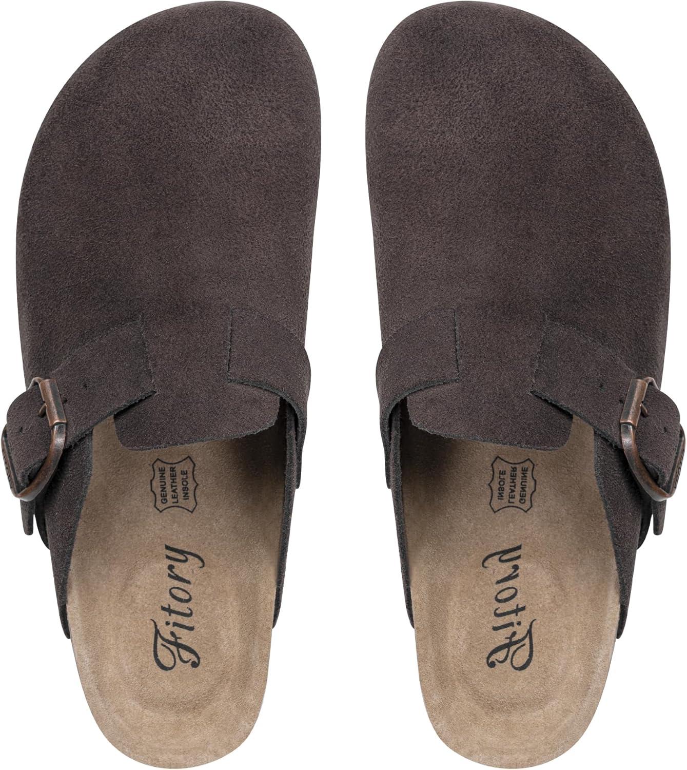 imageFITORY Womens Clogs Slipon Potato Shoes Leather Mules with Suede Cork Footbed Size 611Mocha