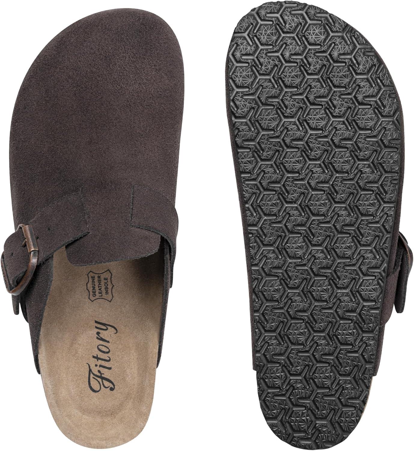 imageFITORY Womens Clogs Slipon Potato Shoes Leather Mules with Suede Cork Footbed Size 611Mocha