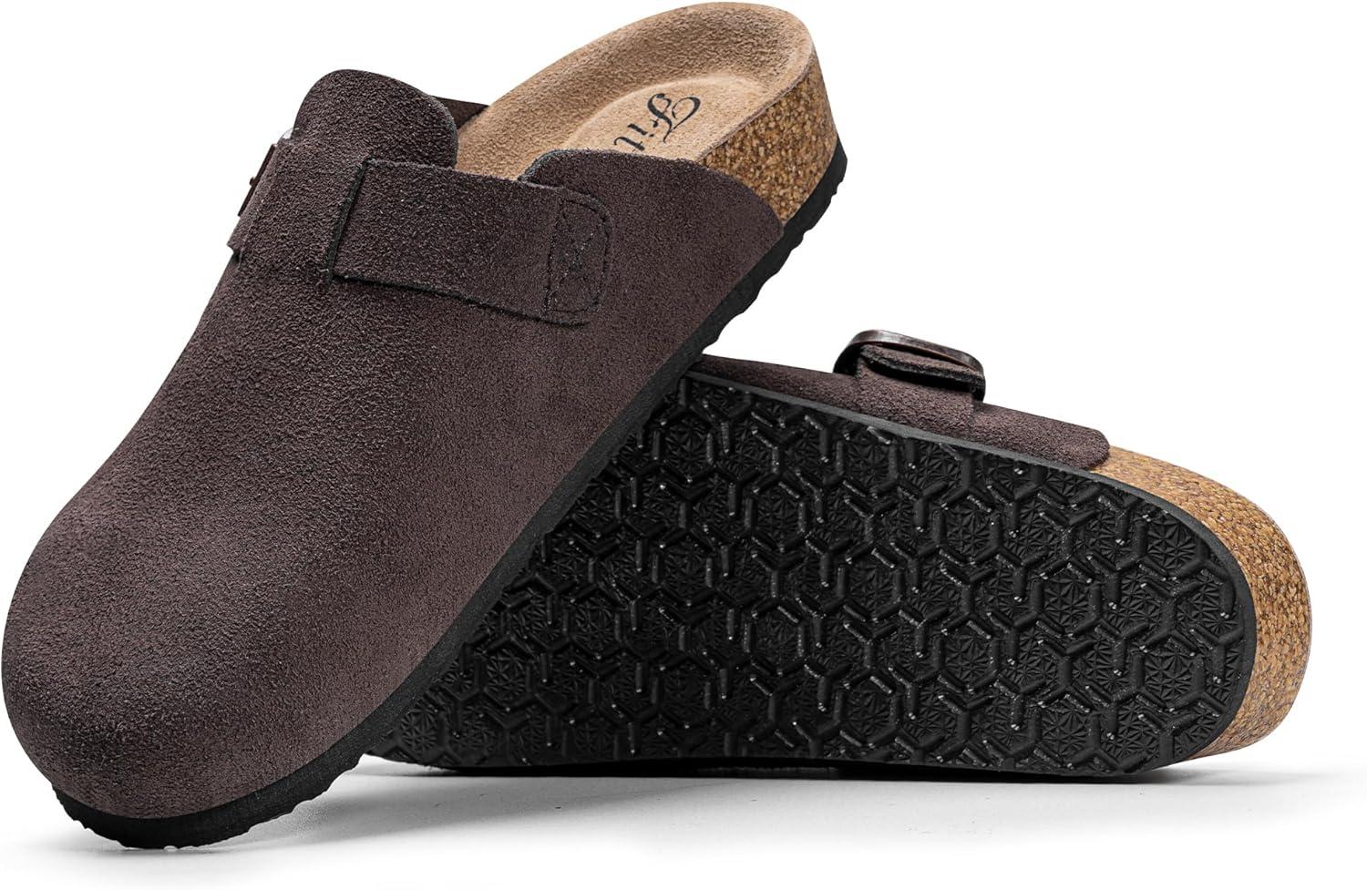 imageFITORY Womens Clogs Slipon Potato Shoes Leather Mules with Suede Cork Footbed Size 611Mocha