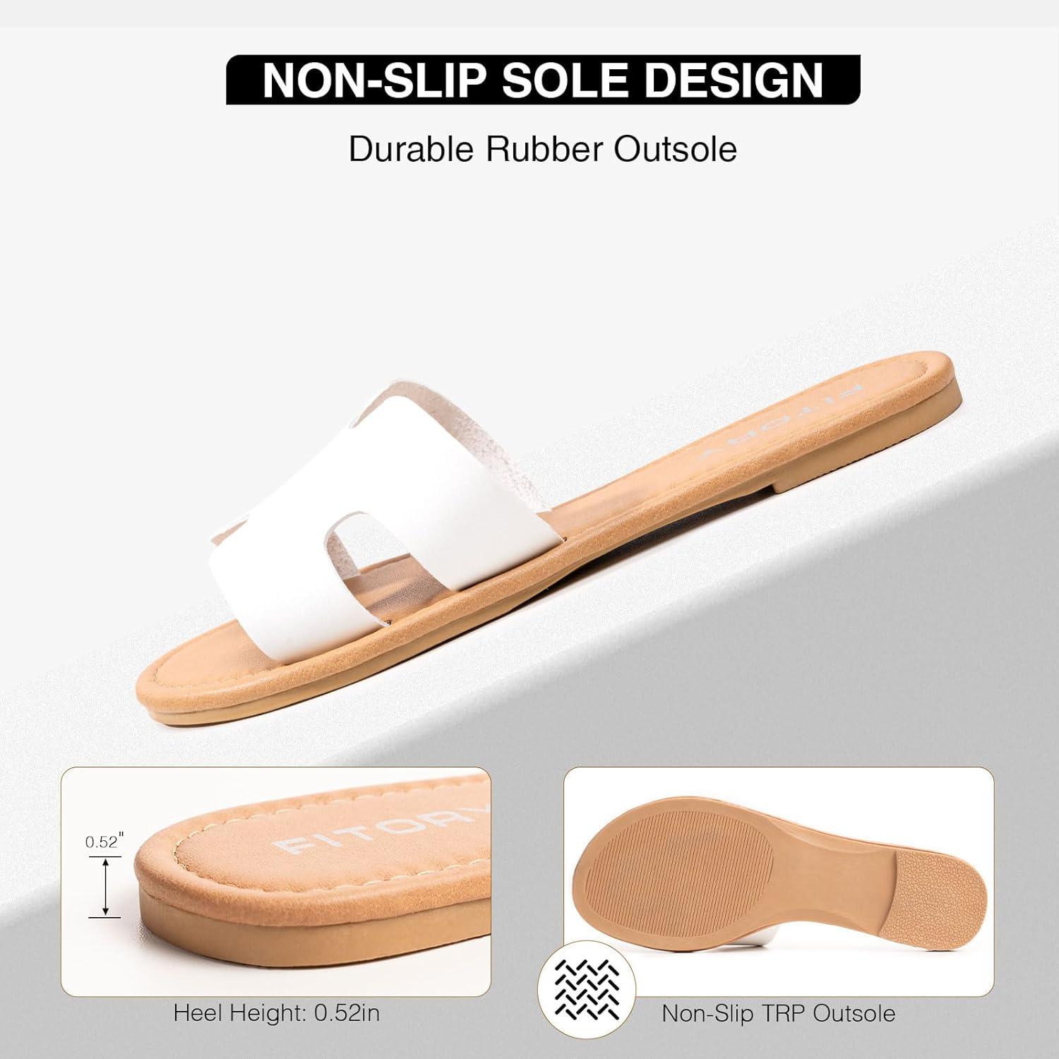 imageFITORY Womens Comfortable Dressy Leather Flat Sandals  Stylish ampamp Beautiful Summer Slides Size 611White