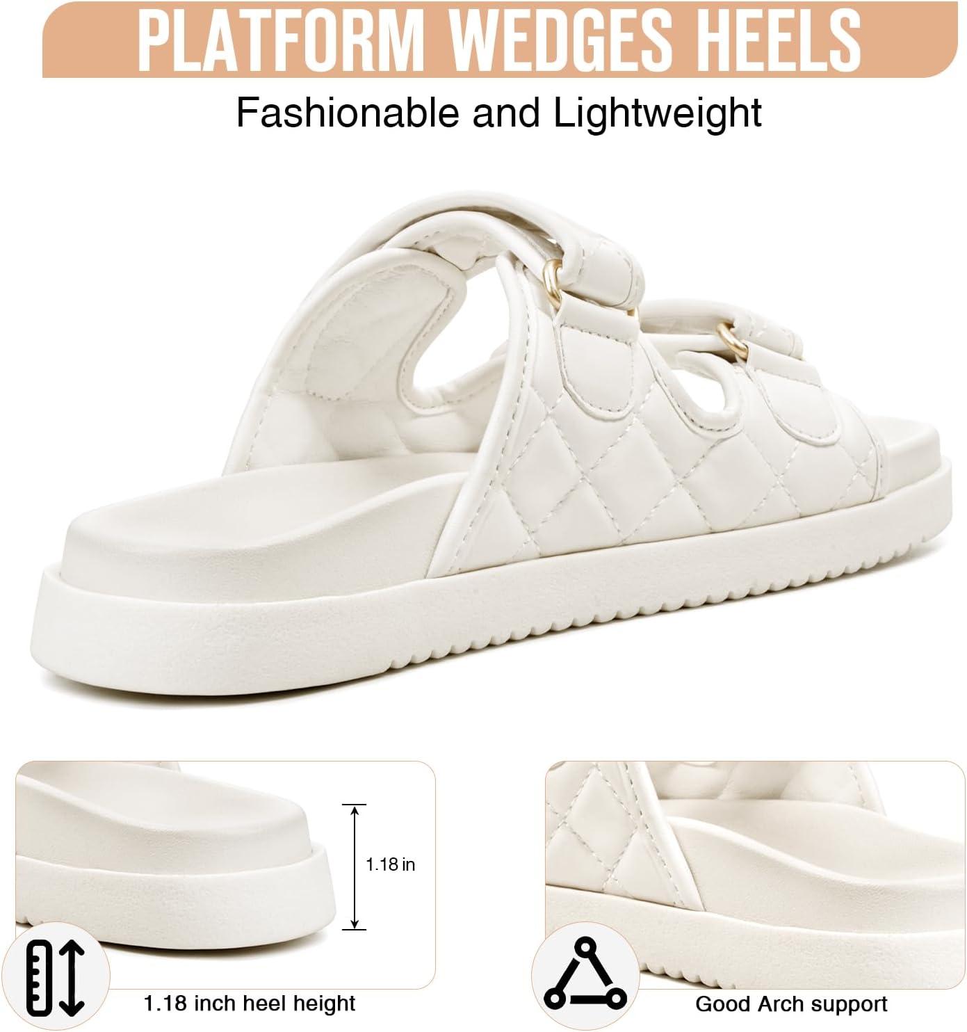 imageFITORY Womens Flat Sandals Classic Adjustable Double Strap with Cushioned Footbed for Summer Size 611White2105