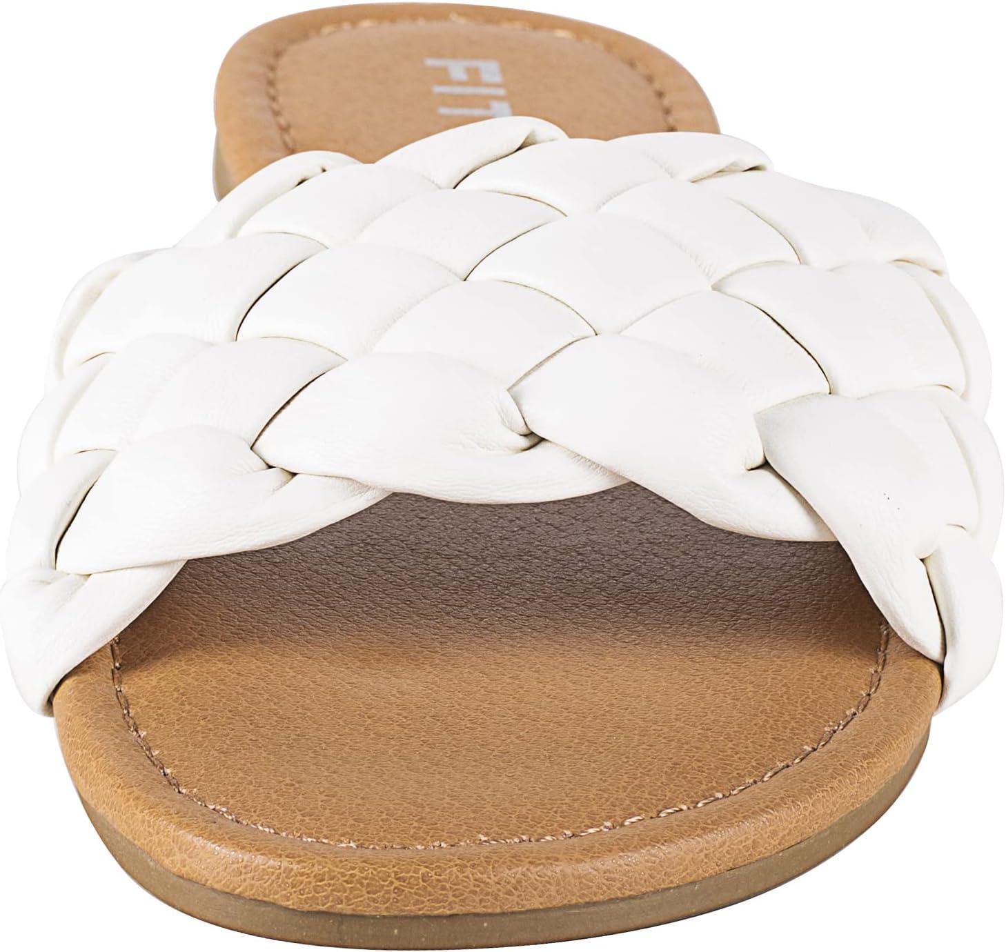 imageFITORY Womens Flat Sandals Fashion Round Open Toe Slip On Slides with Braided Strap Slippers for Summer Size 611
