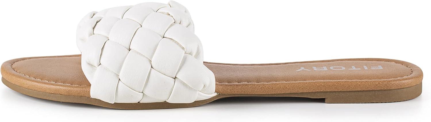 imageFITORY Womens Flat Sandals Fashion Round Open Toe Slip On Slides with Braided Strap Slippers for Summer Size 611
