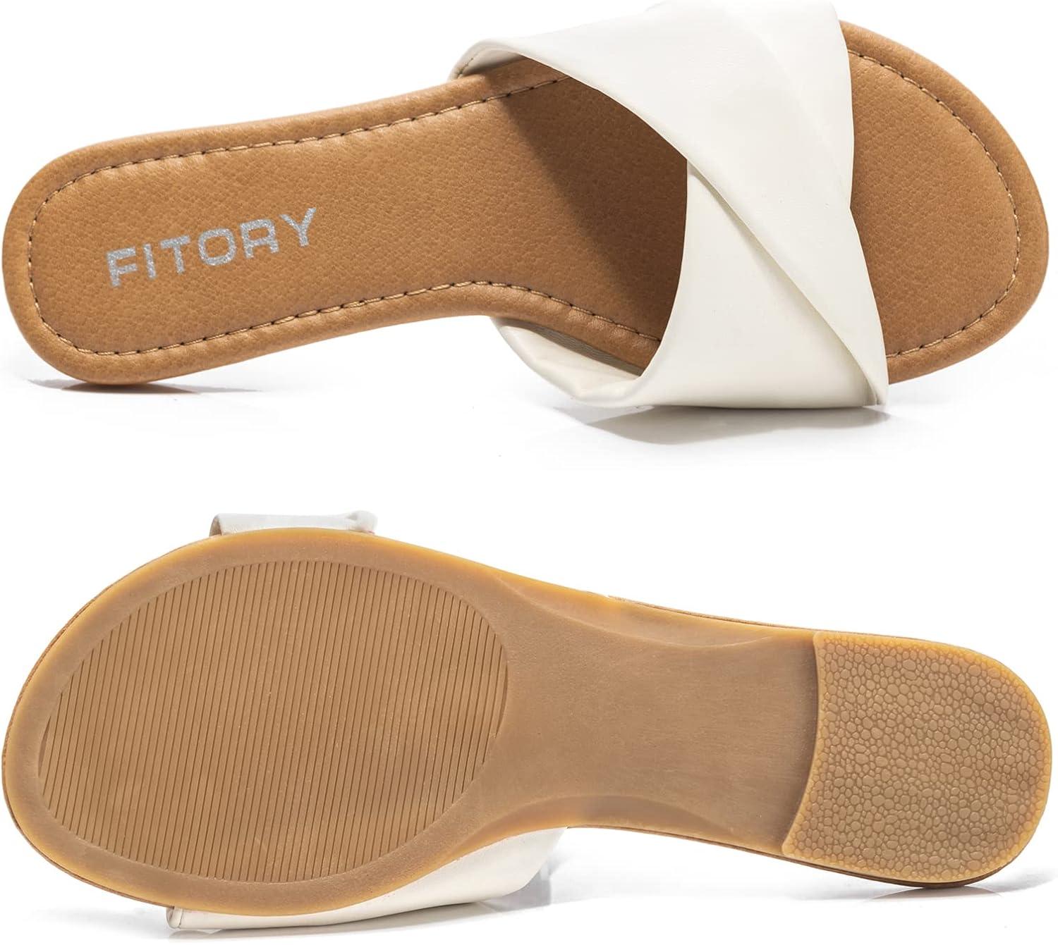 imageFITORY Womens Flat Sandals Fashion Slides With Soft Leather Slippers for Summer Size 611