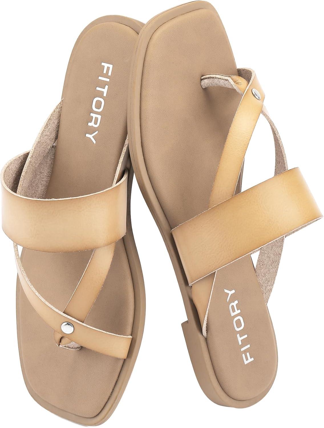 imageFITORY Womens Flat Sandals With Casual Fashion Slides and Flip Flops Split Toes Style for Lady Summer Size 611Camel