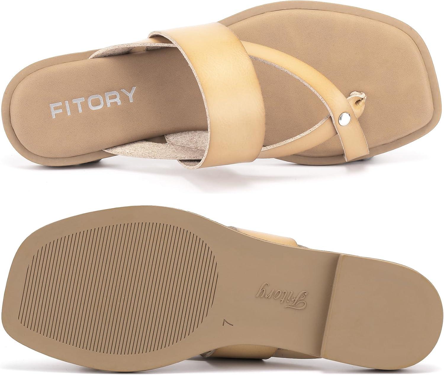 imageFITORY Womens Flat Sandals With Casual Fashion Slides and Flip Flops Split Toes Style for Lady Summer Size 611Camel