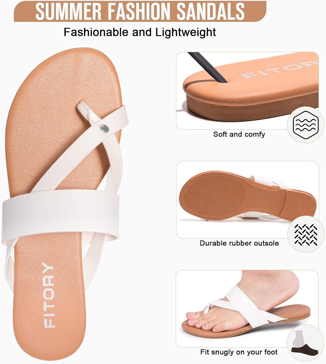 imageFITORY Womens Flat Sandals With Casual Fashion Slides and Flip Flops Split Toes Style for Lady Summer Size 611Roundwhite