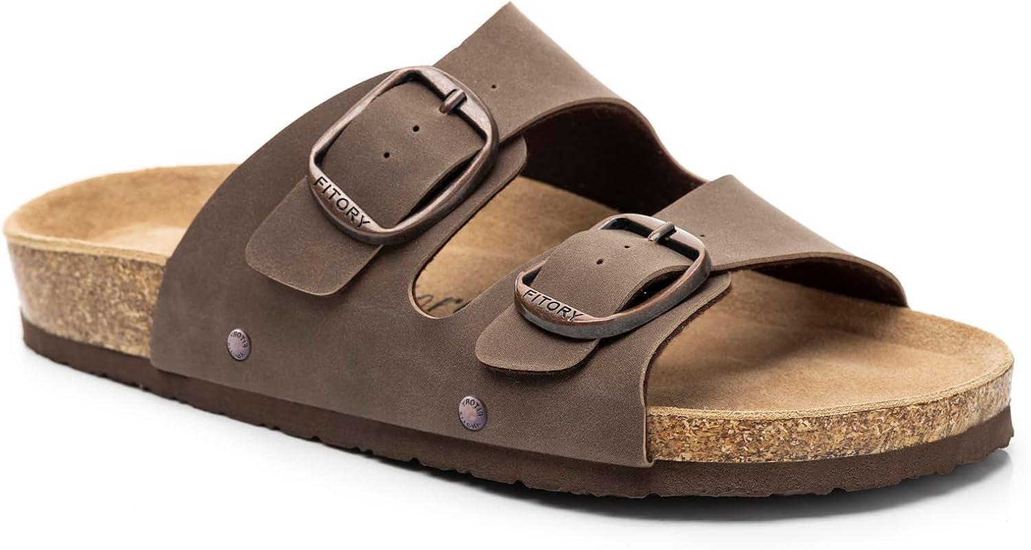 imageFITORY Womens Flat Sandals with Cork Footbed Open Toe Slides Adjustable Slip On Slippers for Summer Size 611