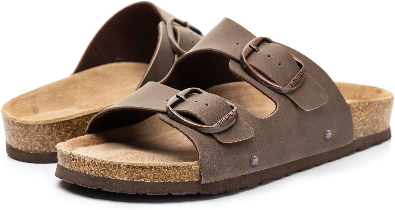 imageFITORY Womens Flat Sandals with Cork Footbed Open Toe Slides Adjustable Slip On Slippers for Summer Size 611