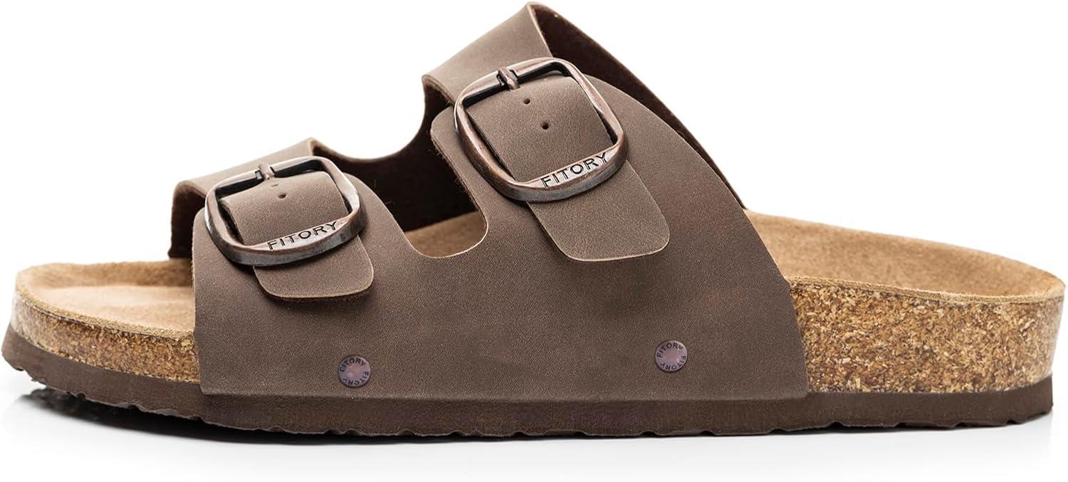 imageFITORY Womens Flat Sandals with Cork Footbed Open Toe Slides Adjustable Slip On Slippers for Summer Size 611
