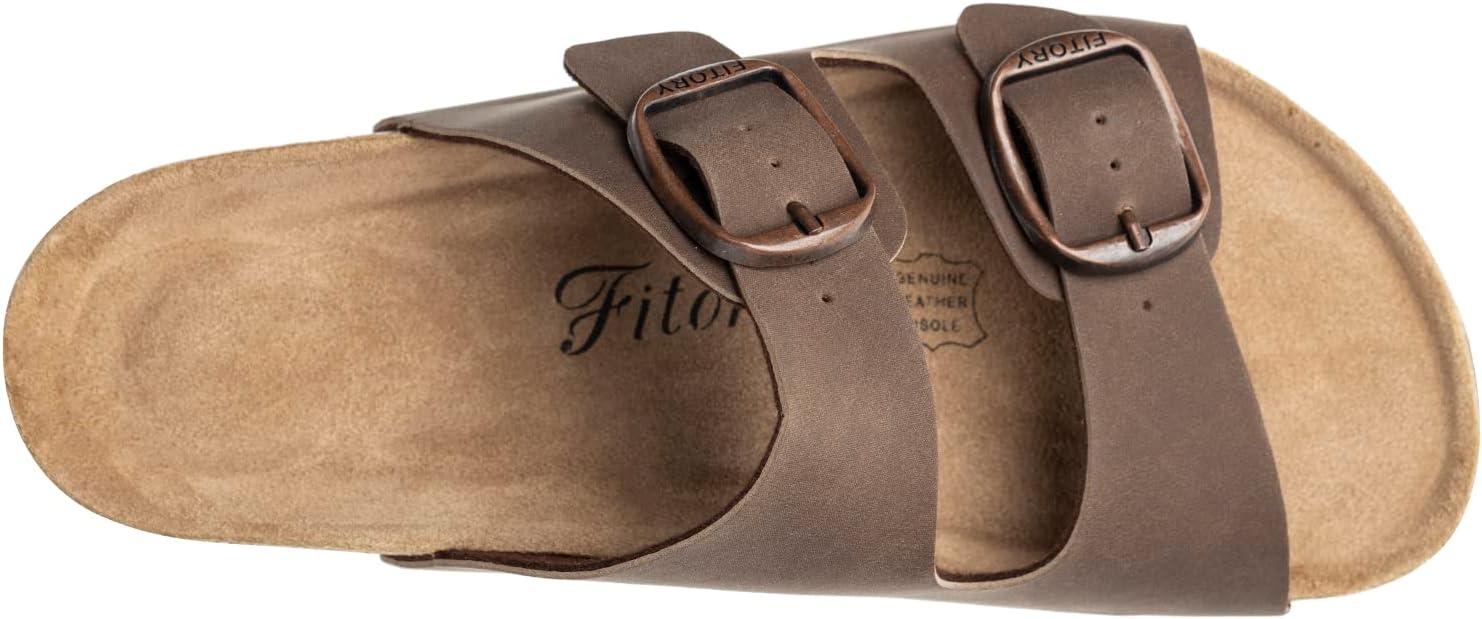 imageFITORY Womens Flat Sandals with Cork Footbed Open Toe Slides Adjustable Slip On Slippers for Summer Size 611