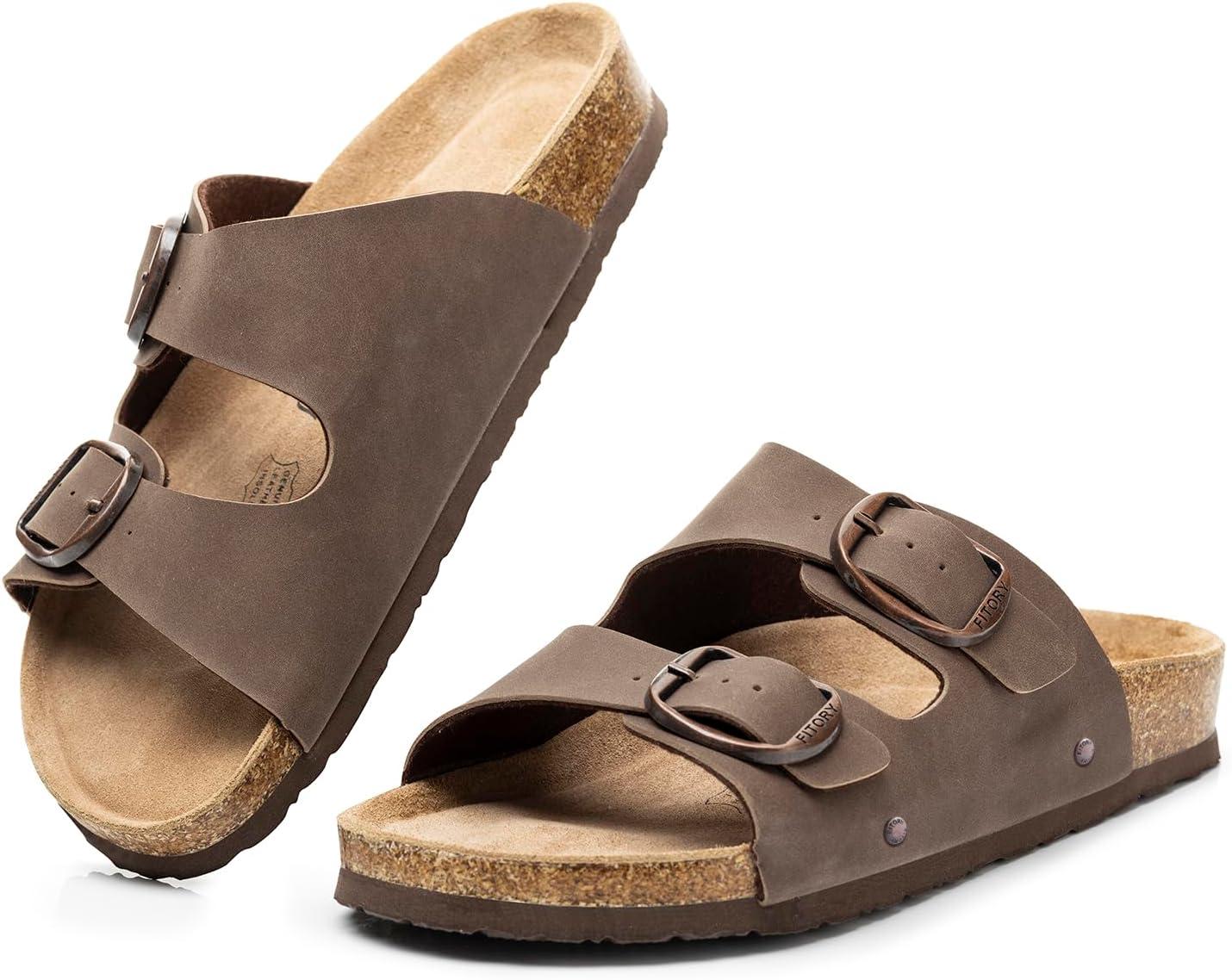imageFITORY Womens Flat Sandals with Cork Footbed Open Toe Slides Adjustable Slip On Slippers for Summer Size 611