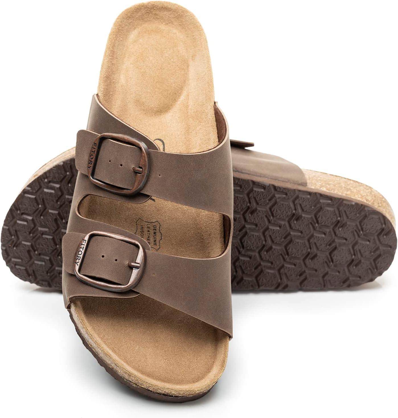 imageFITORY Womens Flat Sandals with Cork Footbed Open Toe Slides Adjustable Slip On Slippers for Summer Size 611