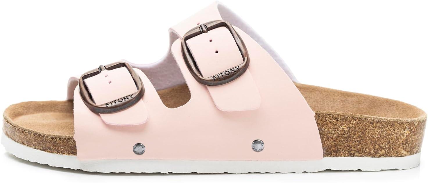 imageFITORY Womens Flat Sandals with Cork Footbed Open Toe Slides Adjustable Slip On Slippers for Summer Size 611Pink