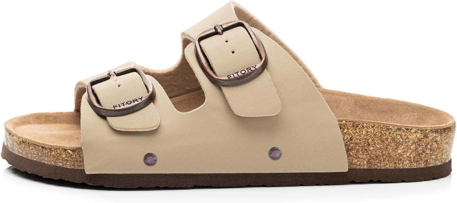 imageFITORY Womens Flat Sandals with Cork Footbed Open Toe Slides Adjustable Slip On Slippers for Summer Size 611Stone