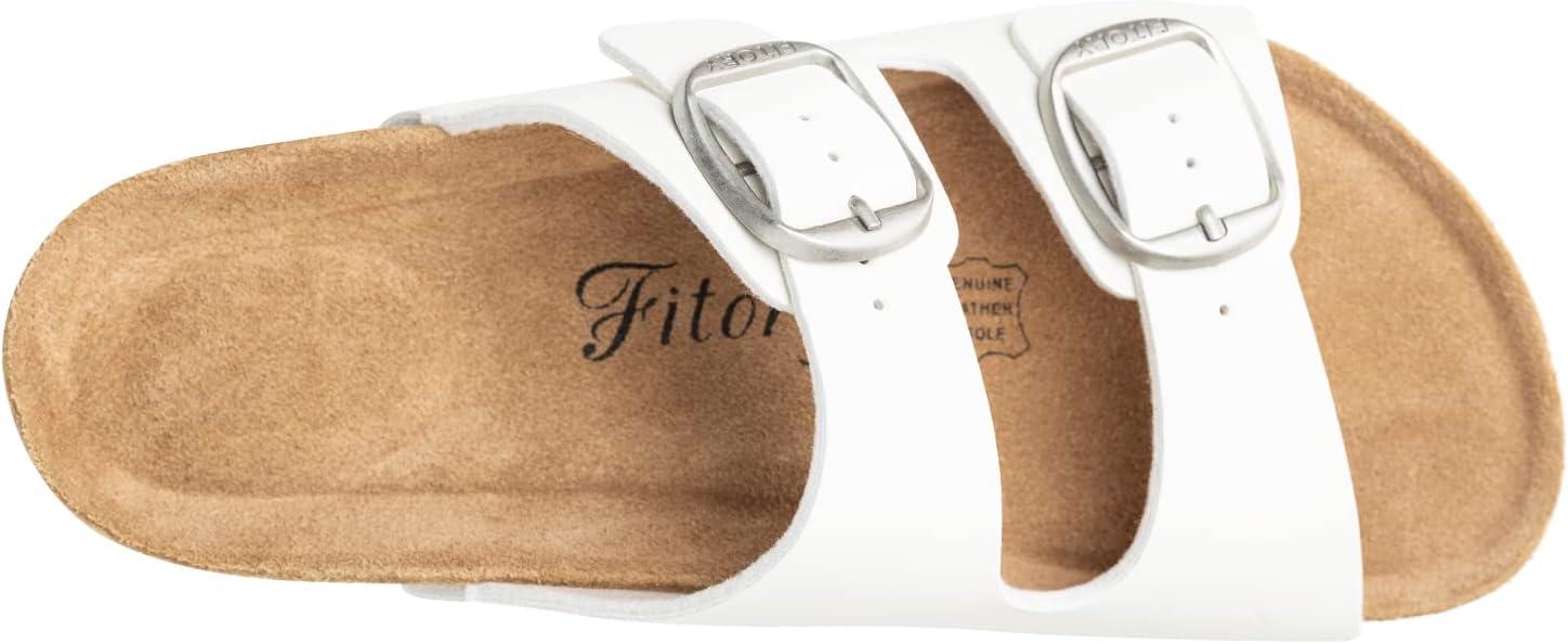 imageFITORY Womens Flat Sandals with Cork Footbed Open Toe Slides Adjustable Slip On Slippers for Summer Size 611White