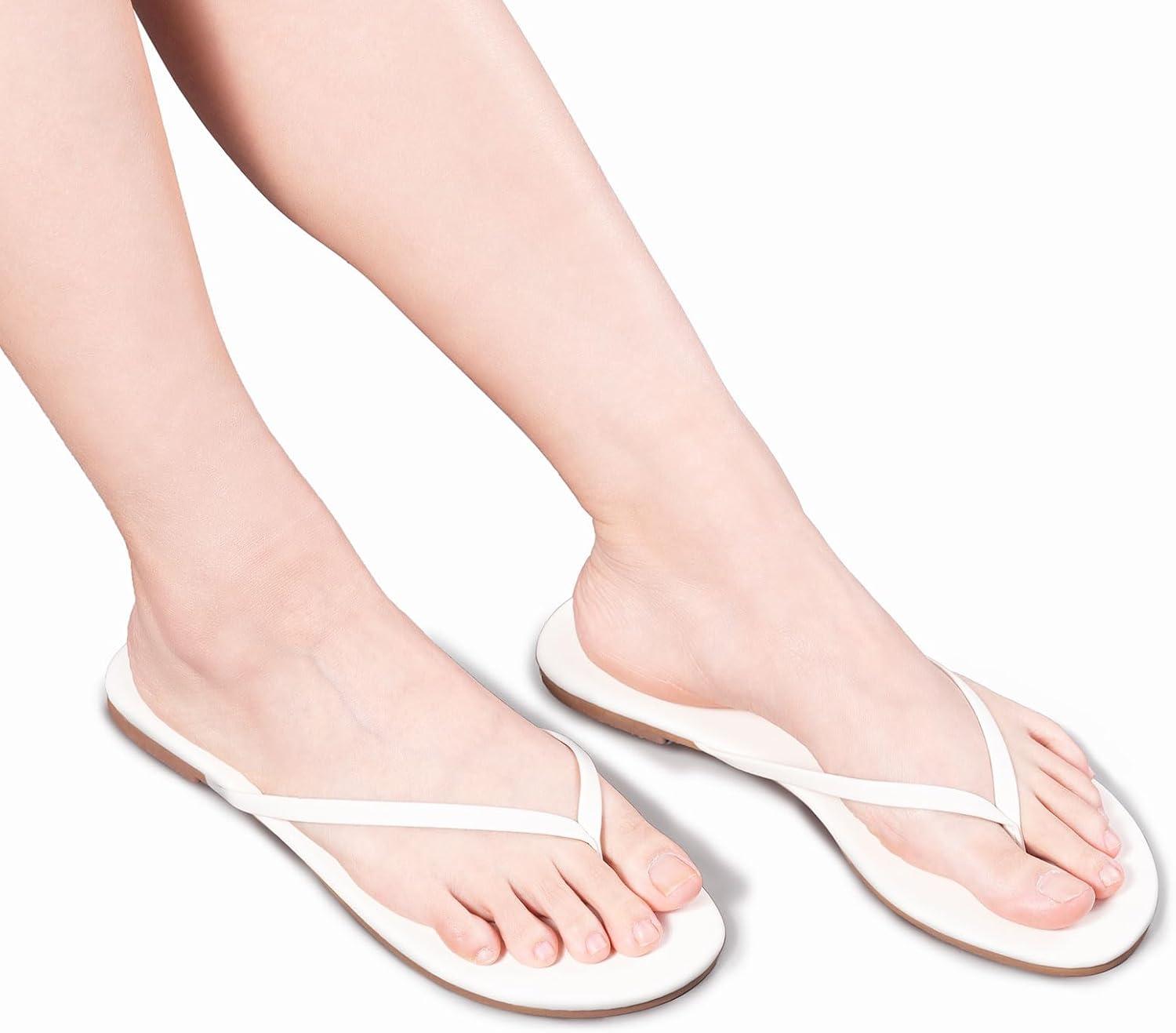 imageFITORY Womens Flip Flops Fashion Casual Thong Walking Slide with Vegan Leather Comfortable Summer Beach Flat Sandals for 2025 Indoor and Outdoor Size 611White