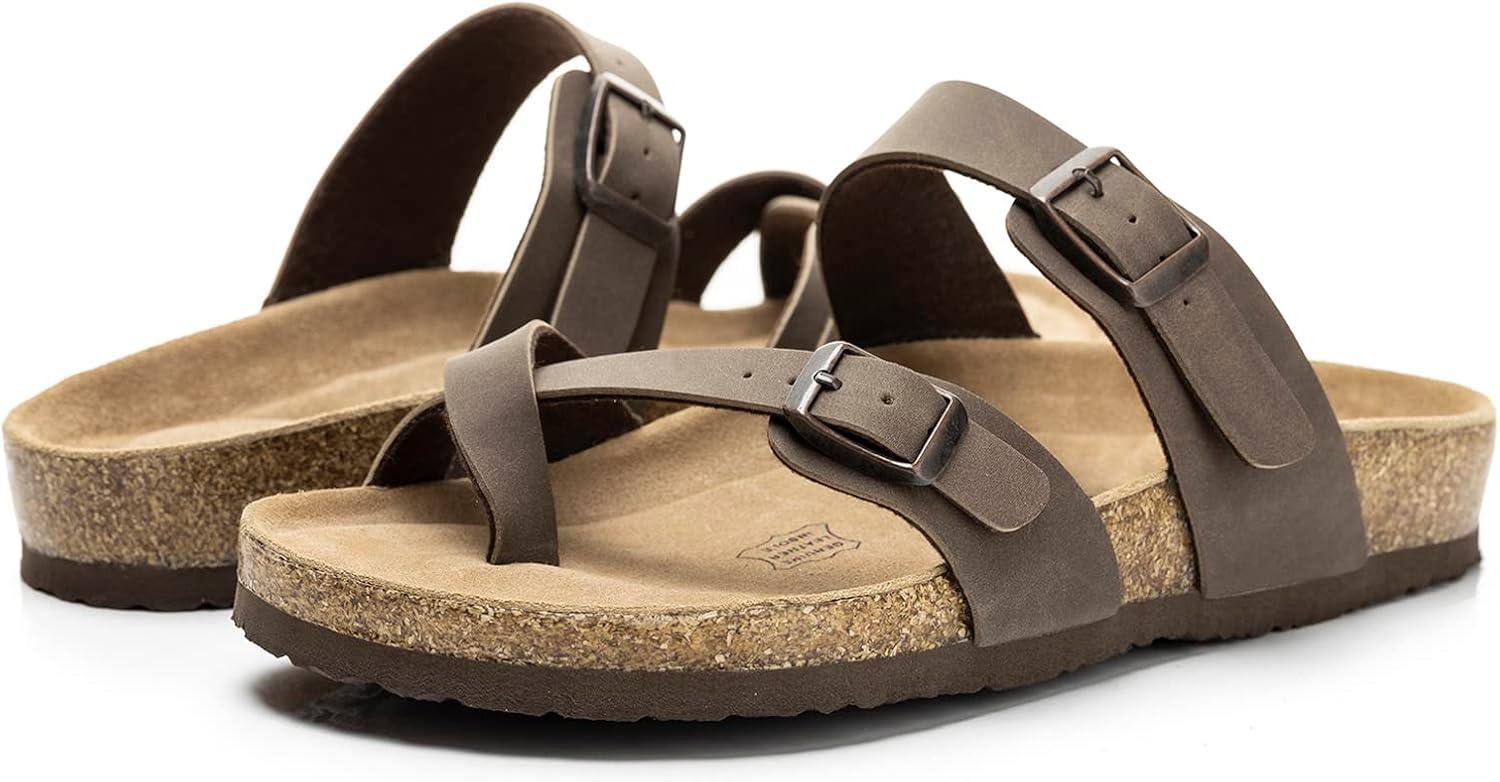 imageFITORY Womens Leather Slide Sandals with Comfort Cork Footbed Size 611Brown