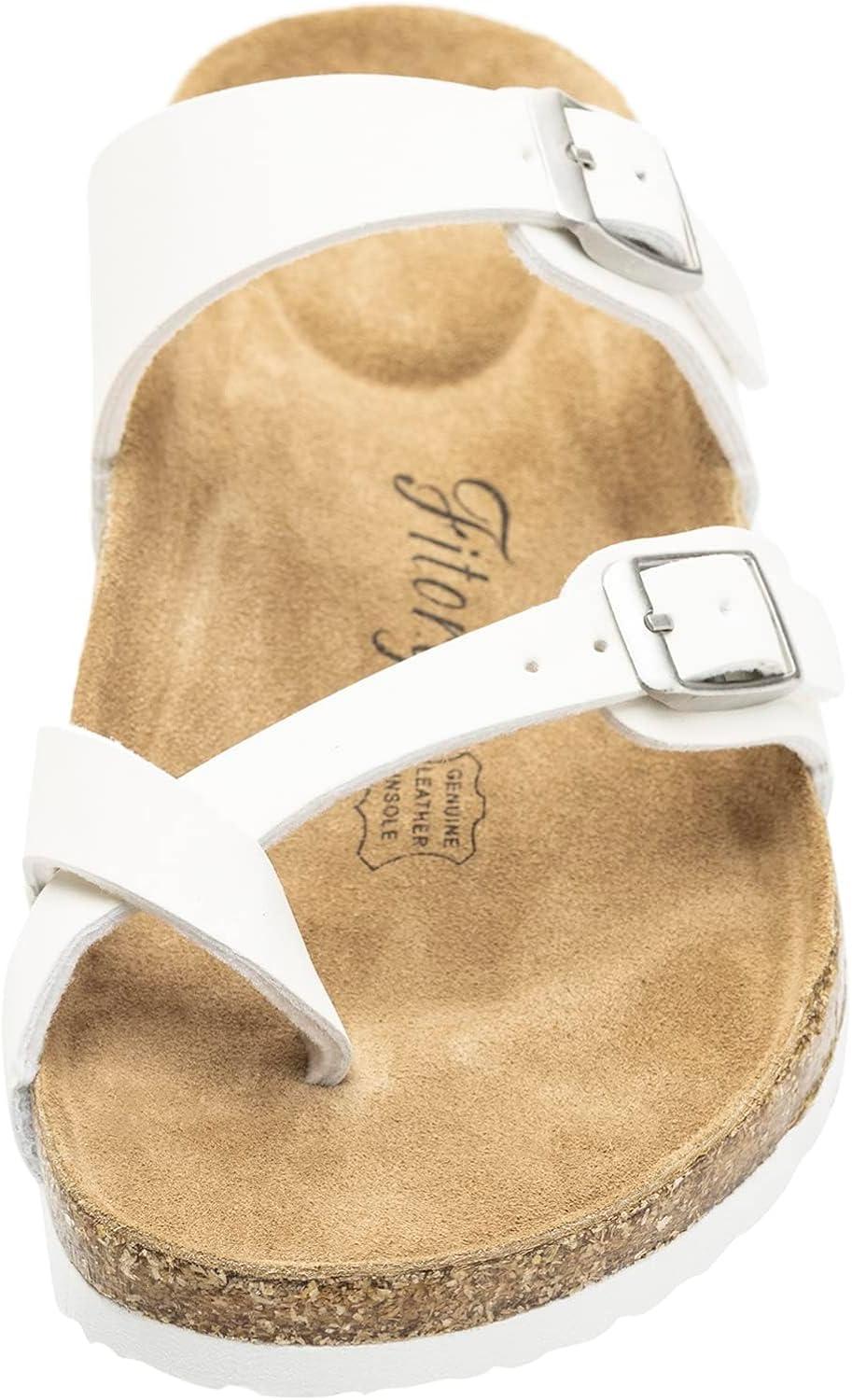 imageFITORY Womens Leather Slide Sandals with Comfort Cork Footbed Size 611White