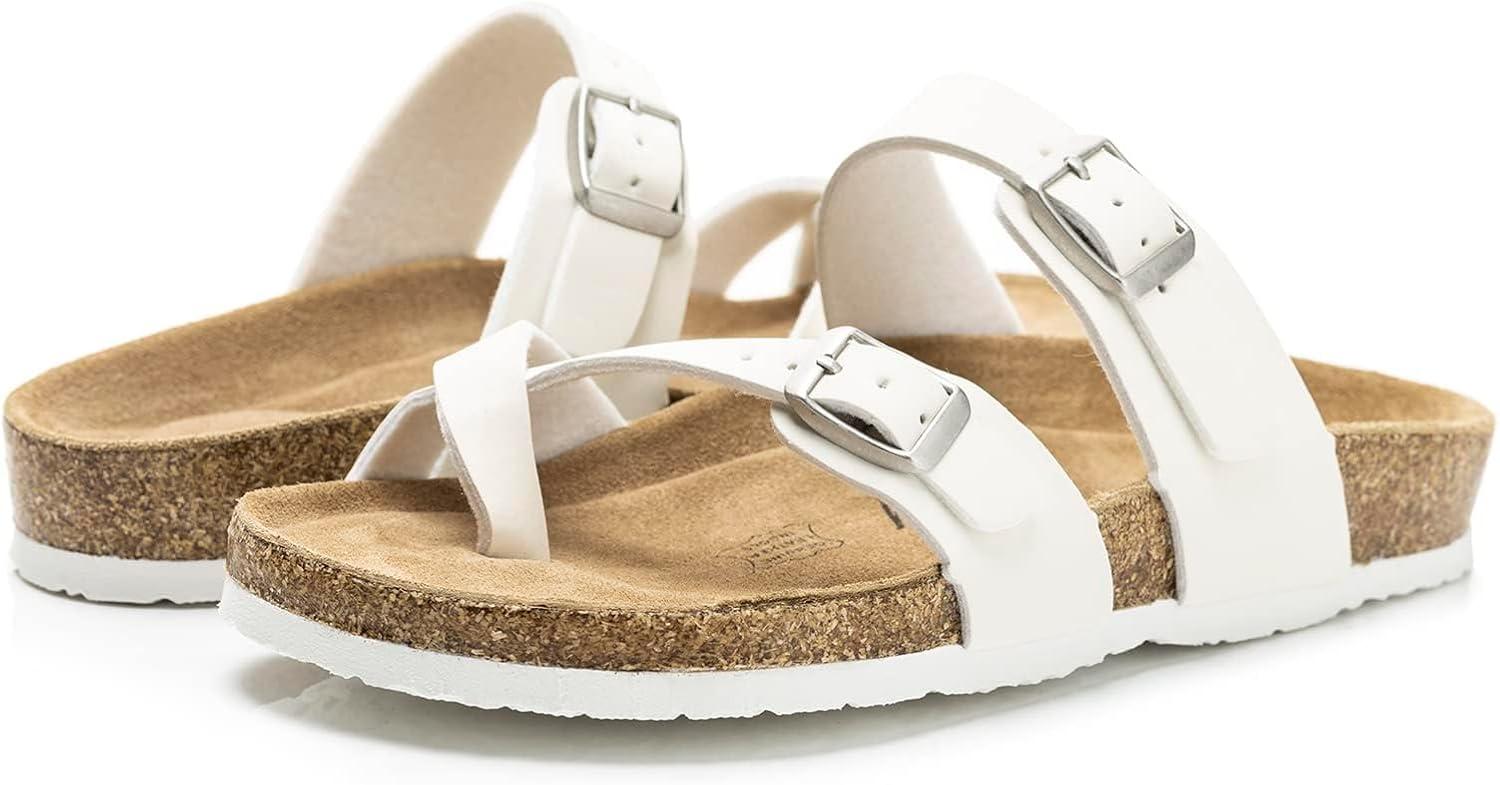 imageFITORY Womens Leather Slide Sandals with Comfort Cork Footbed Size 611White