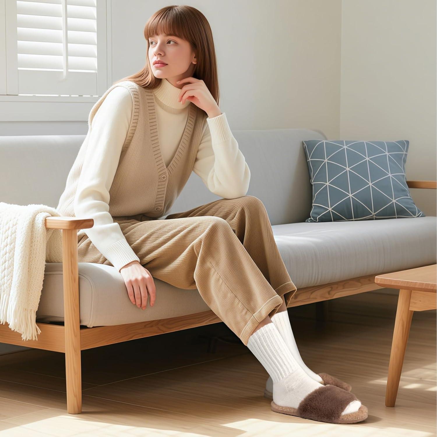 imageFITORY Womens Memory Foam Slippers Cross Band Fuzzy House Shoes with Stylish and Comfy Open Toe for Indoor Outdoor Size 611Browncamel
