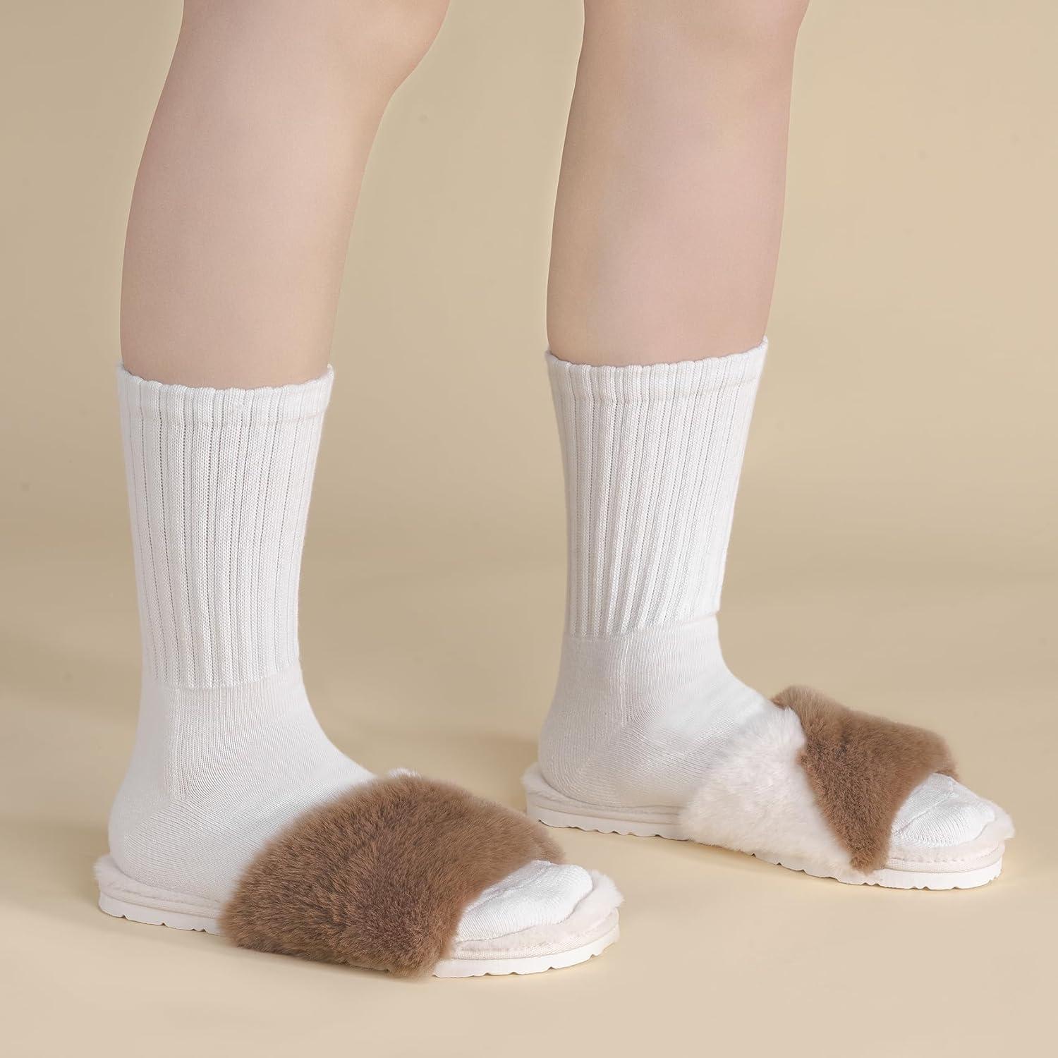 imageFITORY Womens Memory Foam Slippers Cross Band Fuzzy House Shoes with Stylish and Comfy Open Toe for Indoor Outdoor Size 611Brownwhite