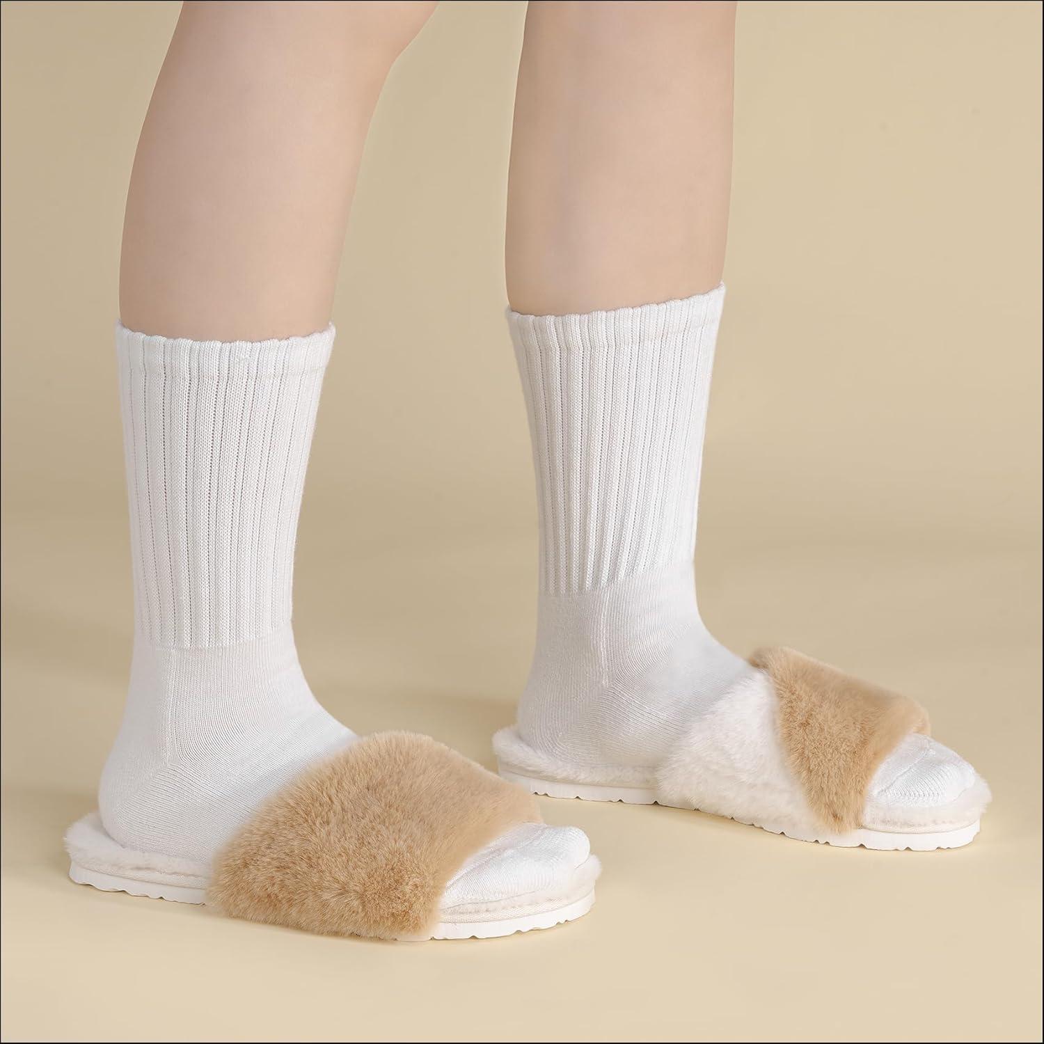 imageFITORY Womens Memory Foam Slippers Cross Band Fuzzy House Shoes with Stylish and Comfy Open Toe for Indoor Outdoor Size 611Camelwhite
