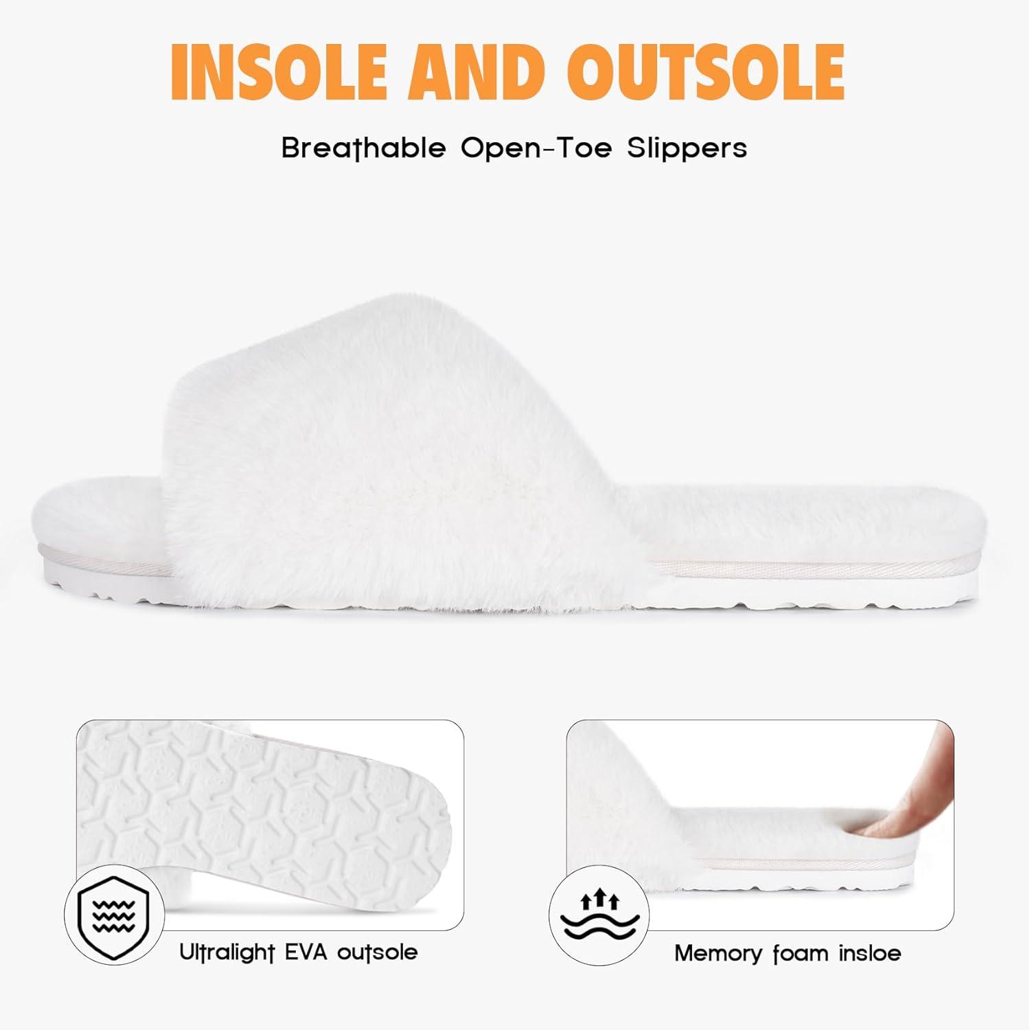 imageFITORY Womens Memory Foam Slippers Cross Band Fuzzy House Shoes with Stylish and Comfy Open Toe for Indoor Outdoor Size 611White