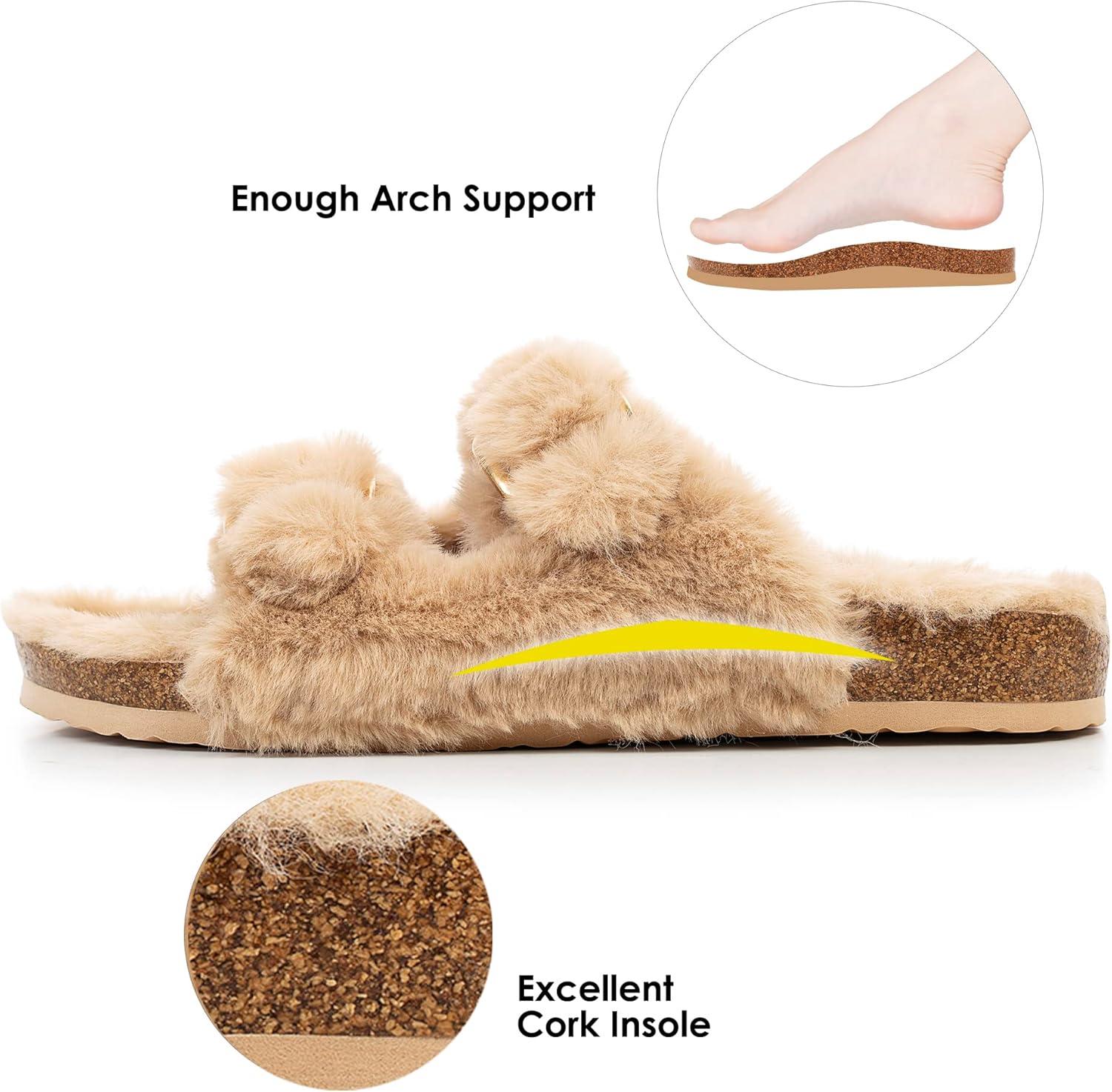 imageFITORY Womens Open Toe Slipper with Cozy LiningFaux Rabbit Fur Cork Slide Sandals Size 611