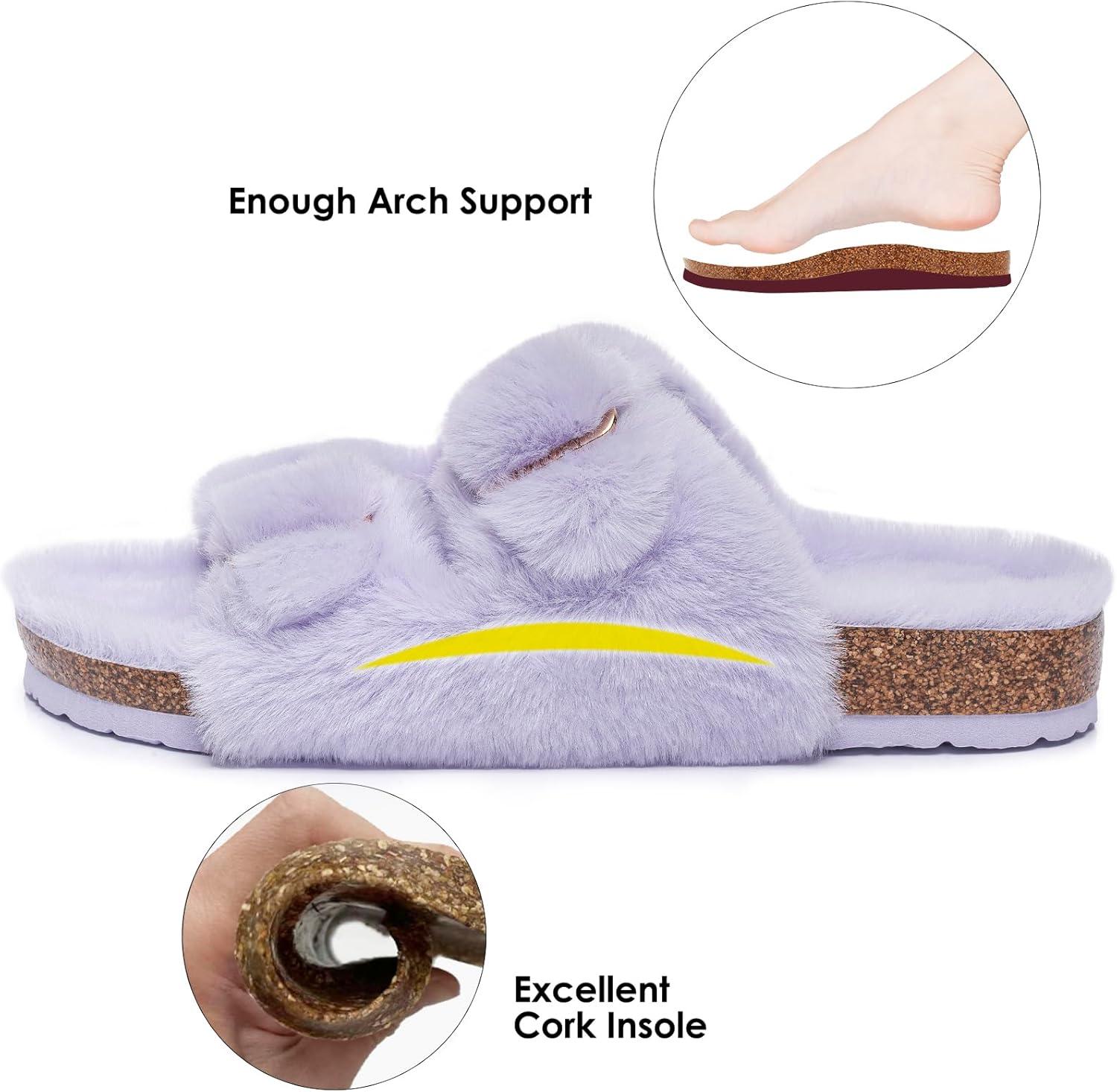 imageFITORY Womens Open Toe Slipper with Cozy LiningFaux Rabbit Fur Cork Slide Sandals Size 611Purple