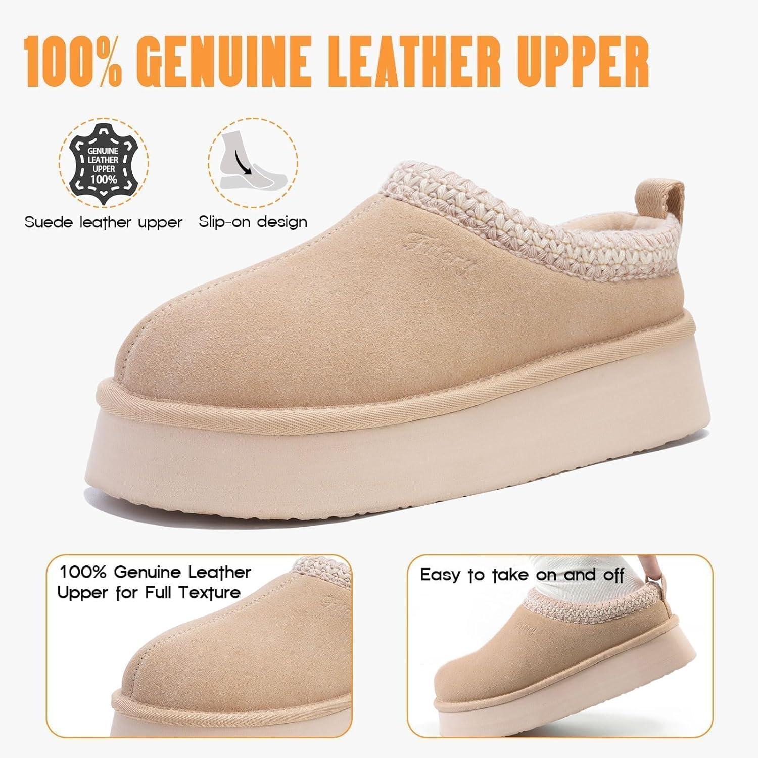 imageFITORY Womens Platform Slippers Suede Ankle Boots with Fleecelined for Indoor Outdoors Size 611Beige