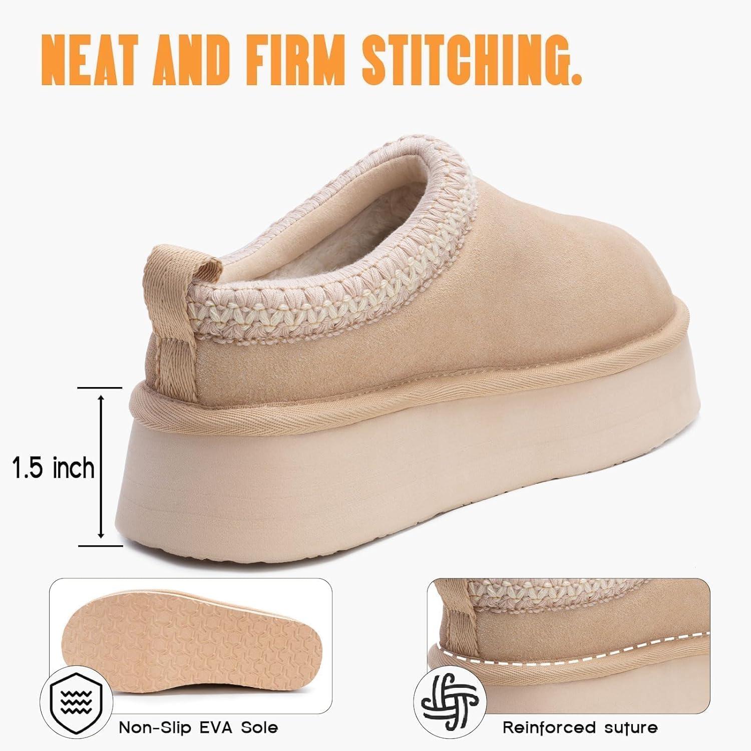 imageFITORY Womens Platform Slippers Suede Ankle Boots with Fleecelined for Indoor Outdoors Size 611Beige