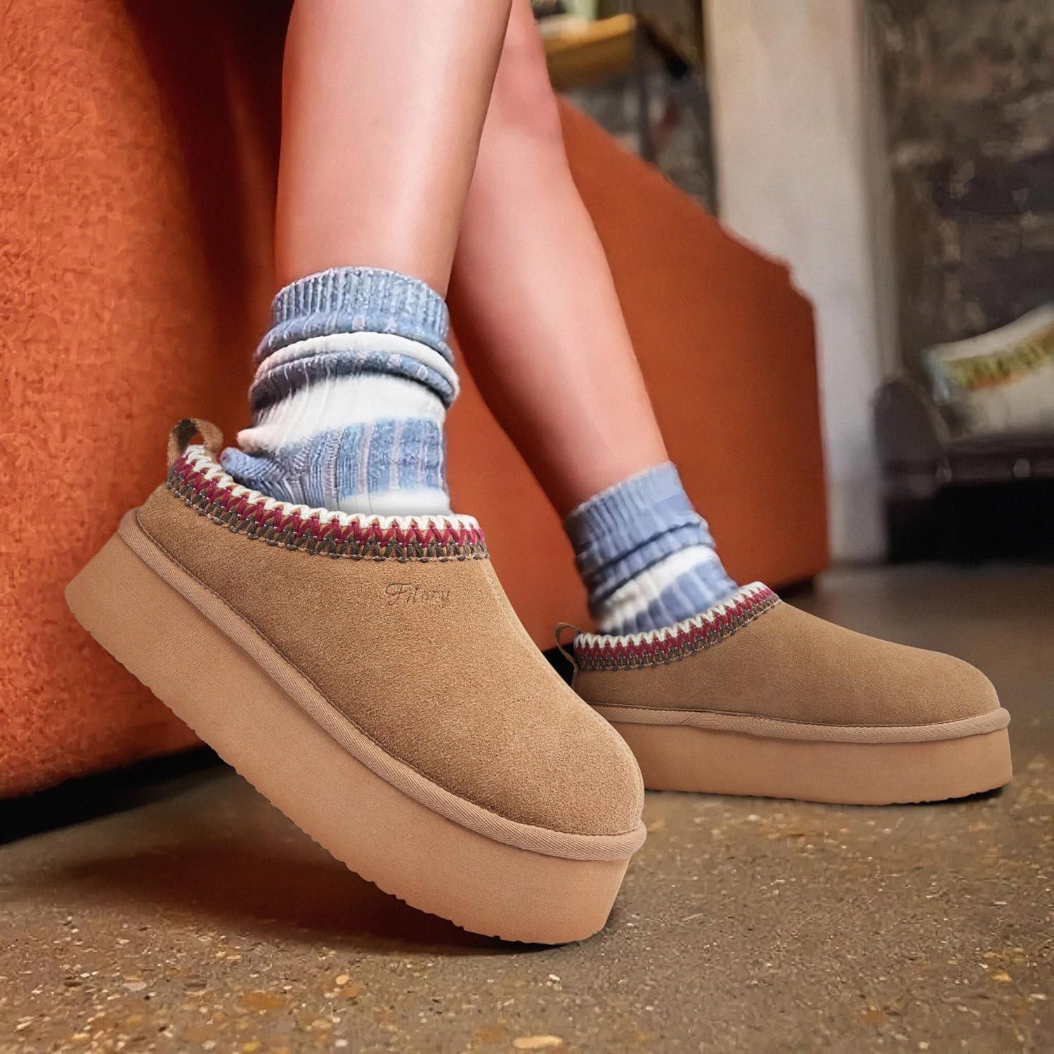 imageFITORY Womens Platform Slippers Suede Ankle Boots with Fleecelined for Indoor Outdoors Size 611Chestnut