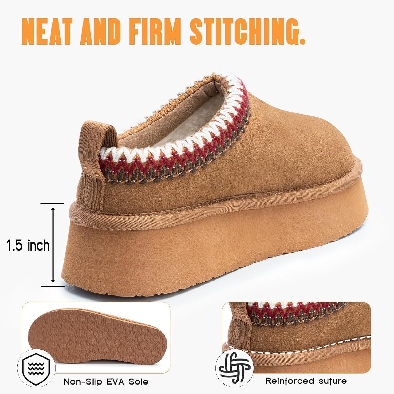 imageFITORY Womens Platform Slippers Suede Ankle Boots with Fleecelined for Indoor Outdoors Size 611Chestnut