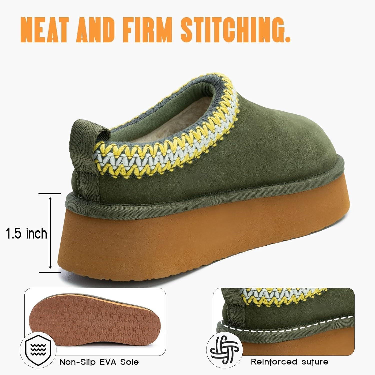 imageFITORY Womens Platform Slippers Suede Ankle Boots with Fleecelined for Indoor Outdoors Size 611Green