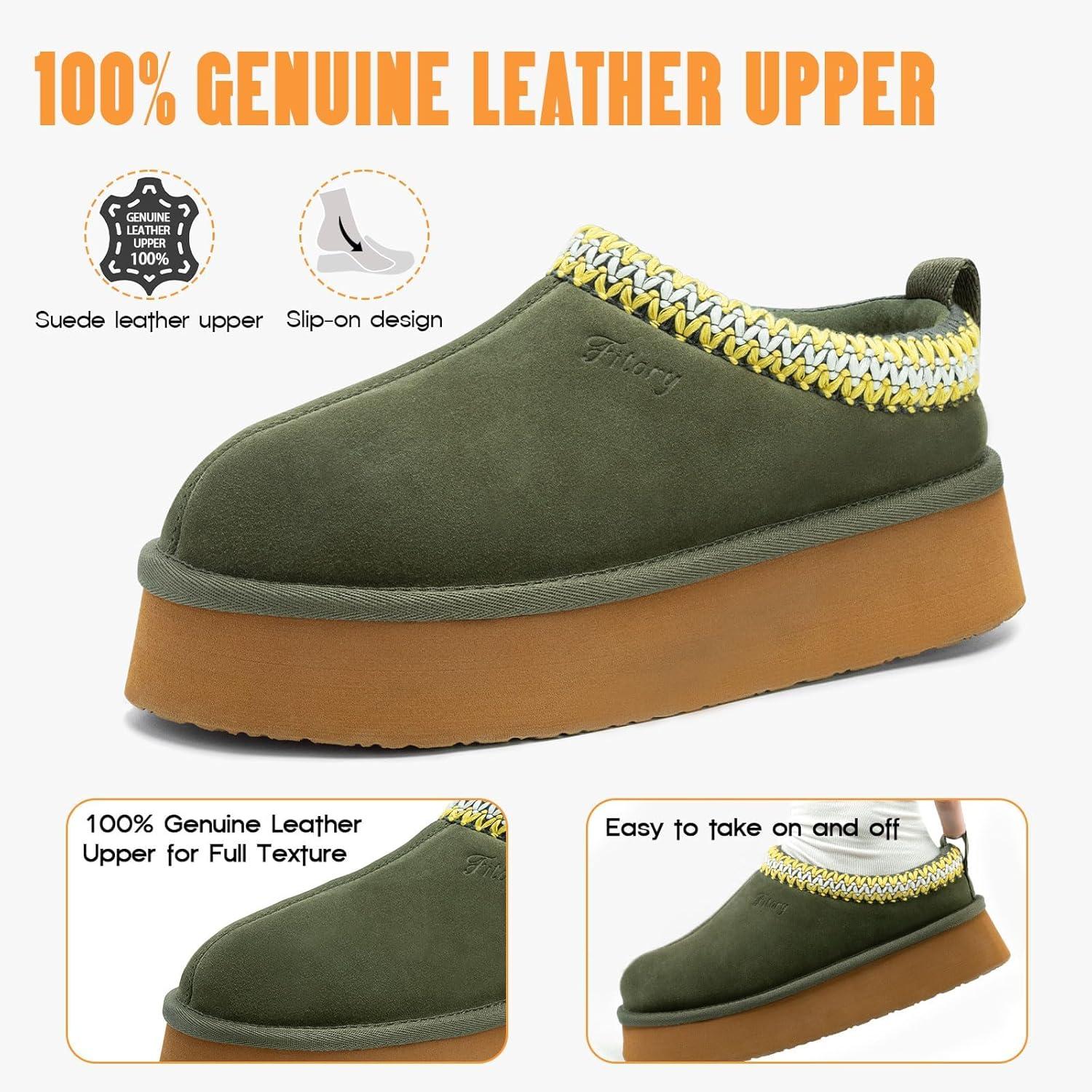 imageFITORY Womens Platform Slippers Suede Ankle Boots with Fleecelined for Indoor Outdoors Size 611Green
