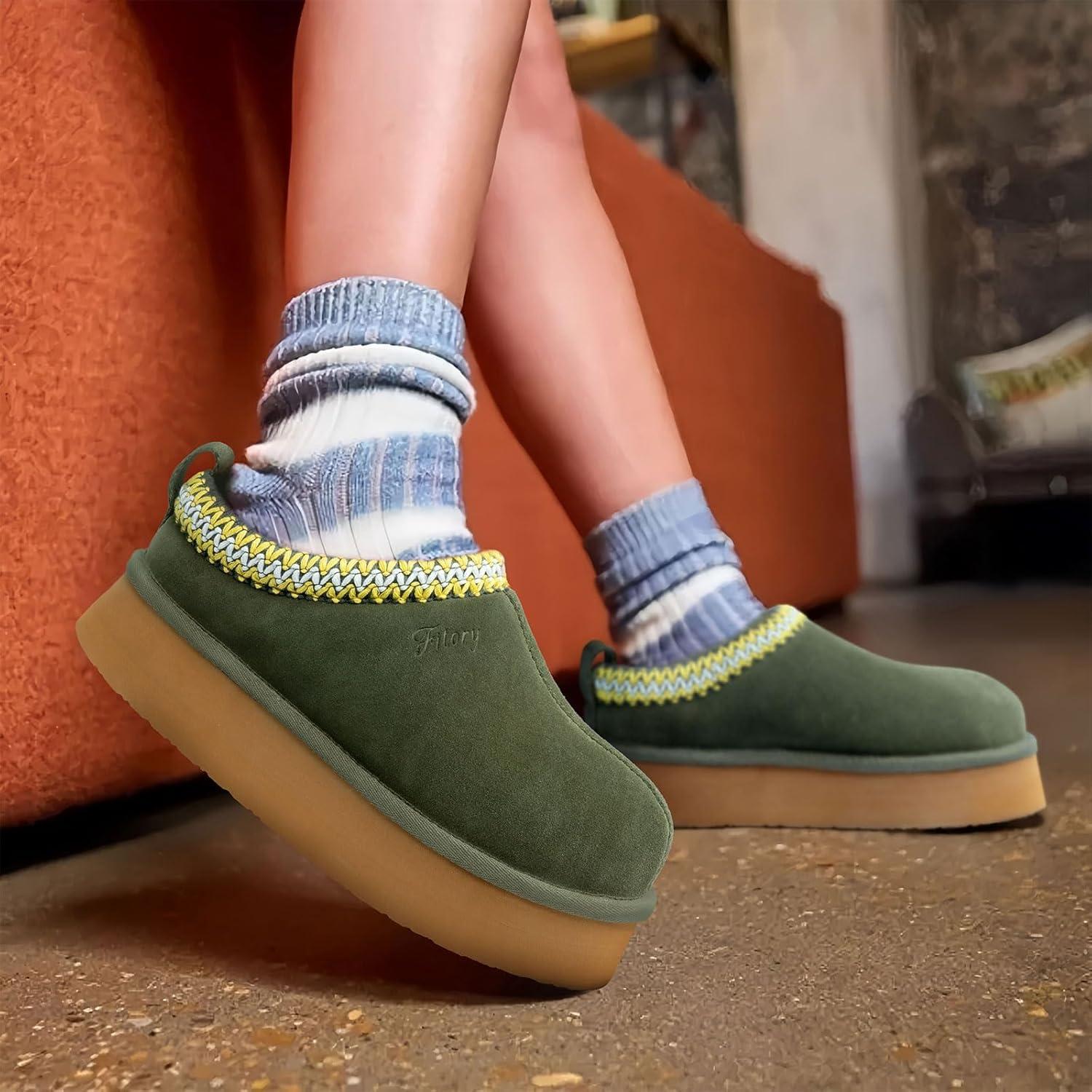 imageFITORY Womens Platform Slippers Suede Ankle Boots with Fleecelined for Indoor Outdoors Size 611Green